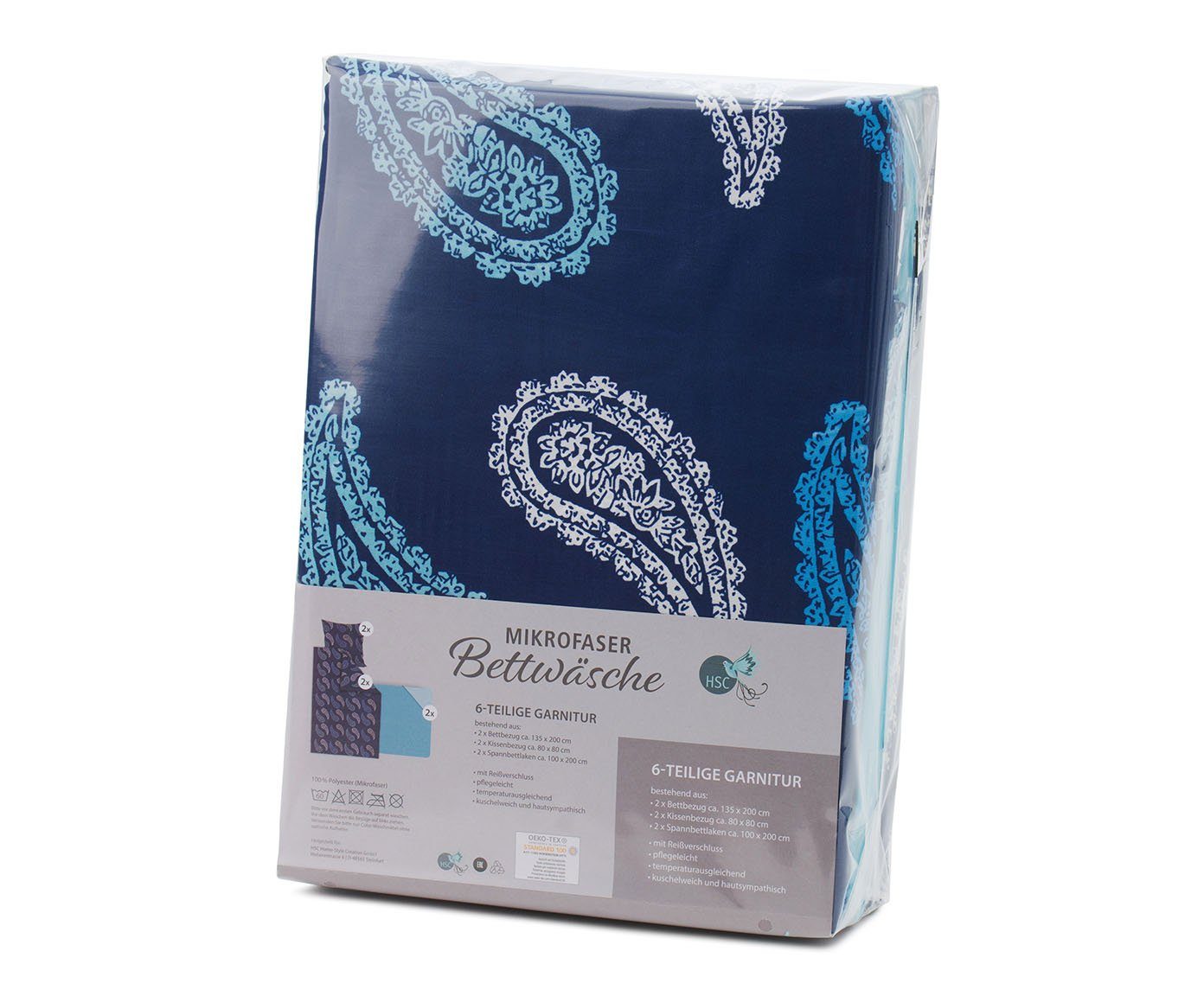 HSC Home-Style-Creation GmbH Bettwäsche Mikrofaser, 100% Polyester, 6 teilig, 2x Bettbezug, 2x Kopfkissenbezug, 2x Spannbettlaken