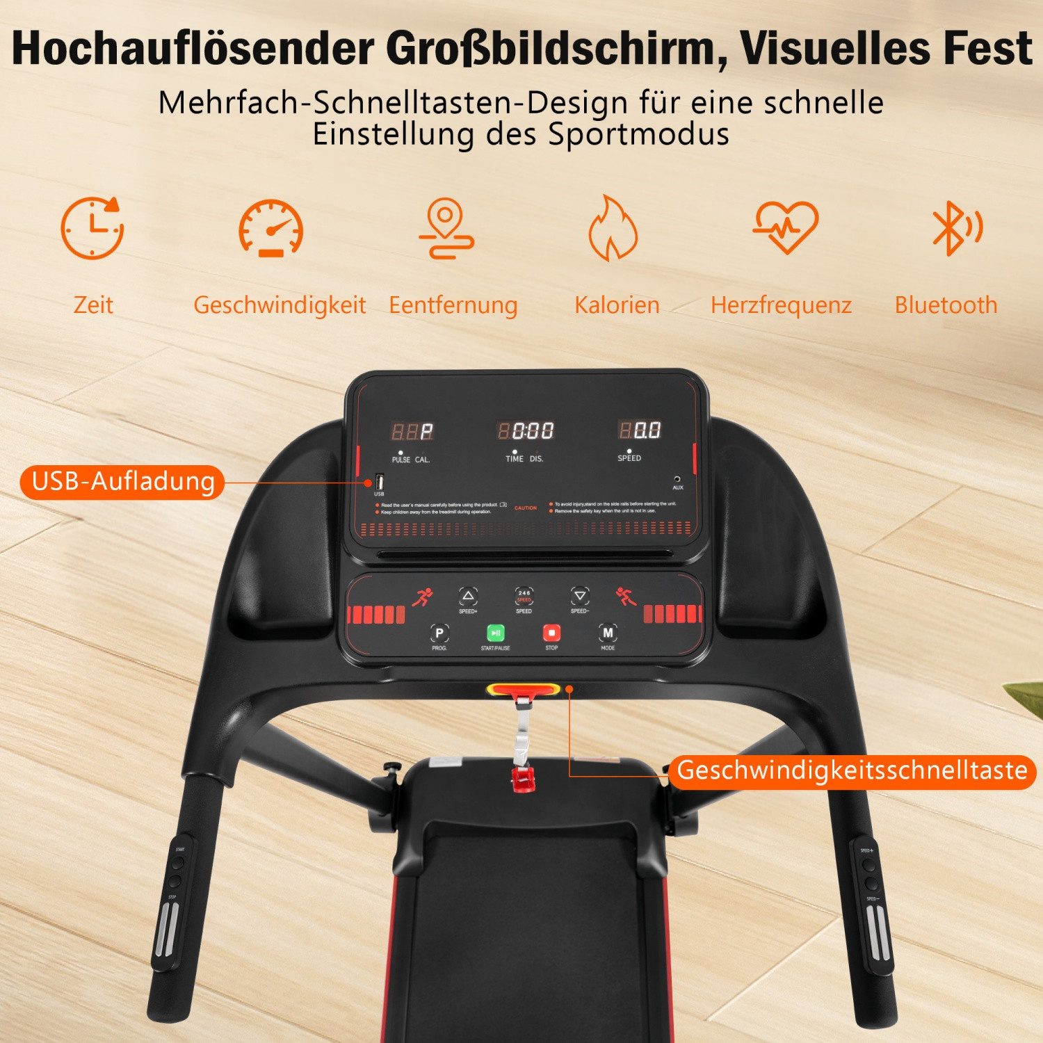ANYSUN Laufband Laufband für Zuhause, Laufband Klappbar mit Steigung 8%, (Laufbänder Leise bis 14km/h mit Großer Lauffläche, 3,0 HP Treadmill für Zuhause), mit LED Anzeige & Bluetooth, Max Belastung 120KG