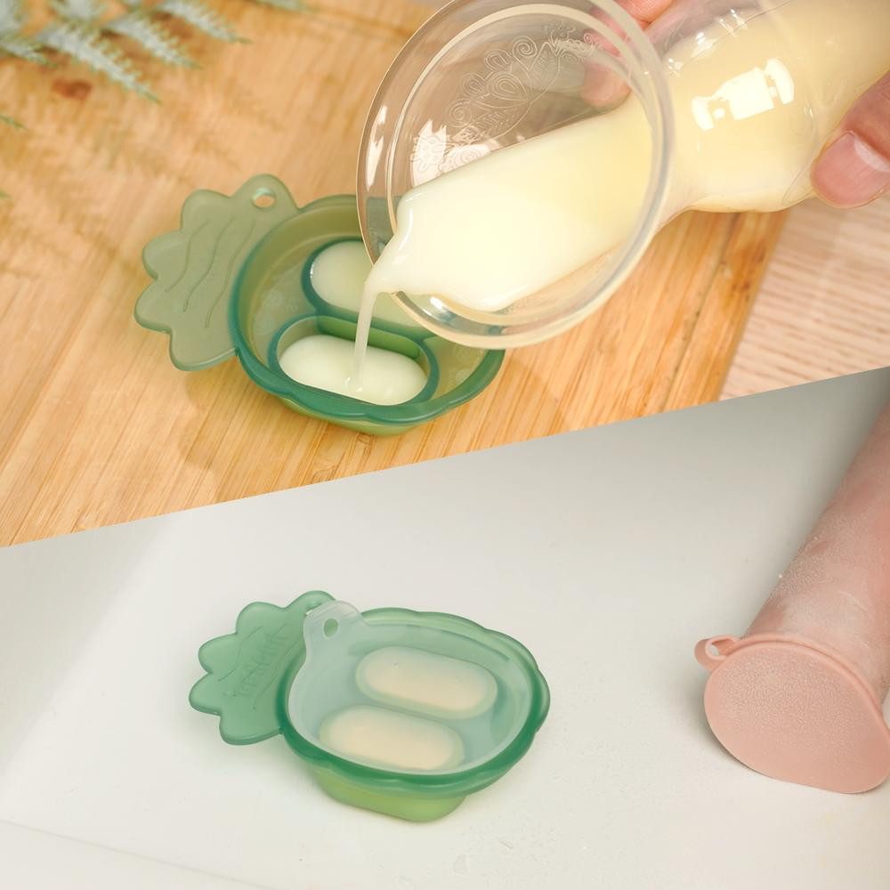 Haakaa Schnuller Minikombi Fruchtsauger + Eiswürfelform Schnuller Beißring Beikost, Mit den Füßen am Deckel kann der Feeder aufrecht gelagert werden – Bild 5 von 5