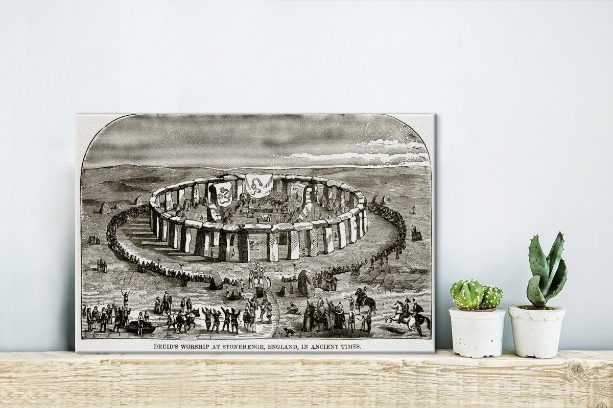 Stonehenge Wanddeko, Leinwandbilder, (1 Wandbild in St), von historische Eine Illustration 30x20 cm England, Leinwandbild Aufhängefertig, OneMillionCanvasses®