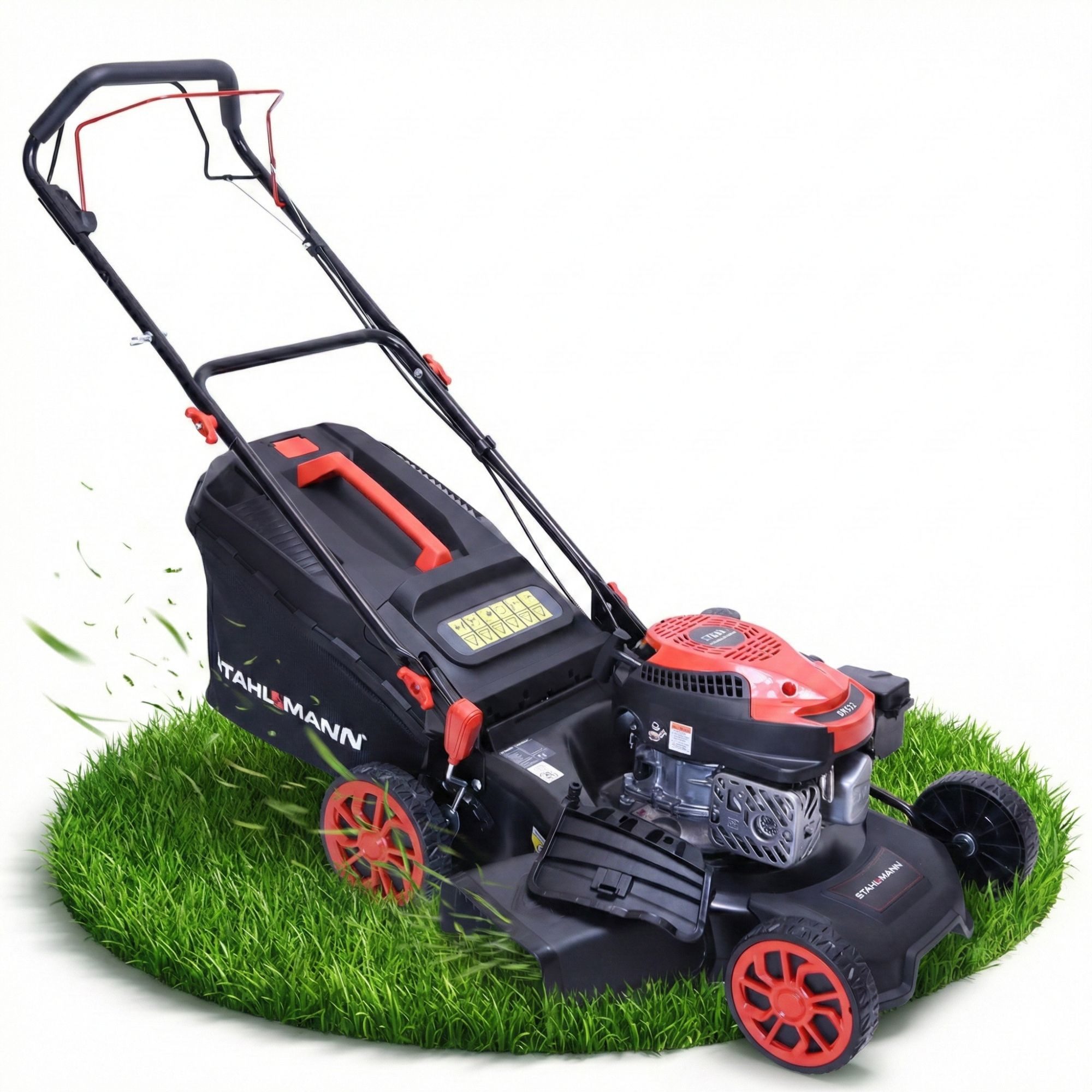 Stahlmann Benzinrasenmäher Rasenmäher Benzin mit Antrieb BR460 – 5,4PS (4,0kW) 170ccm mit Antrieb, 46 cm Schnittbreite, 46cm Schnittbreite, Mulchen, EasyClean, Große Räder, 60L Korb