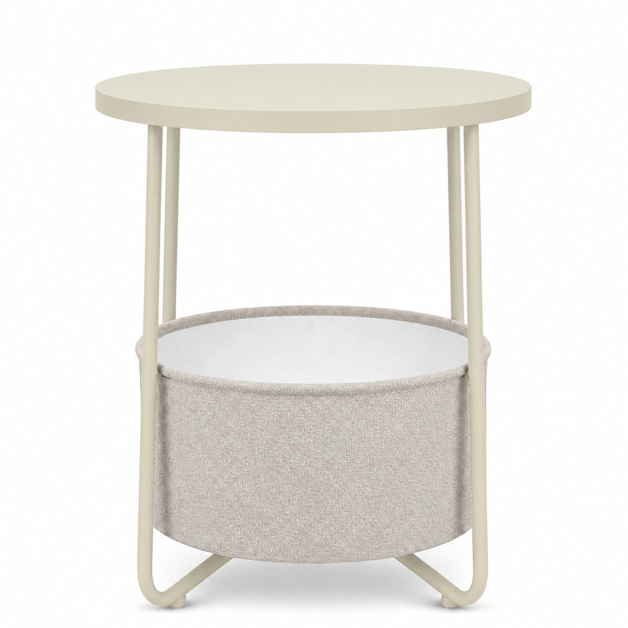 Floordirekt Beistelltisch Luca runder Sofatisch mit Stoffkorb Stauraum 45 cm 4 Farben, 2-in-1-Design