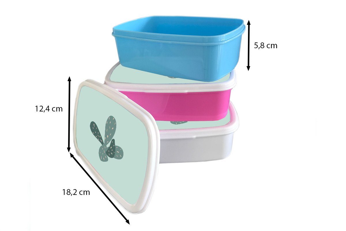 Brotbox für Kunststoff, (2-tlg), für Erwachsene, und - Blau, Kaktus und weiß Sommer Kinder Brotdose, - Mädchen Jungs MuchoWow Lunchbox