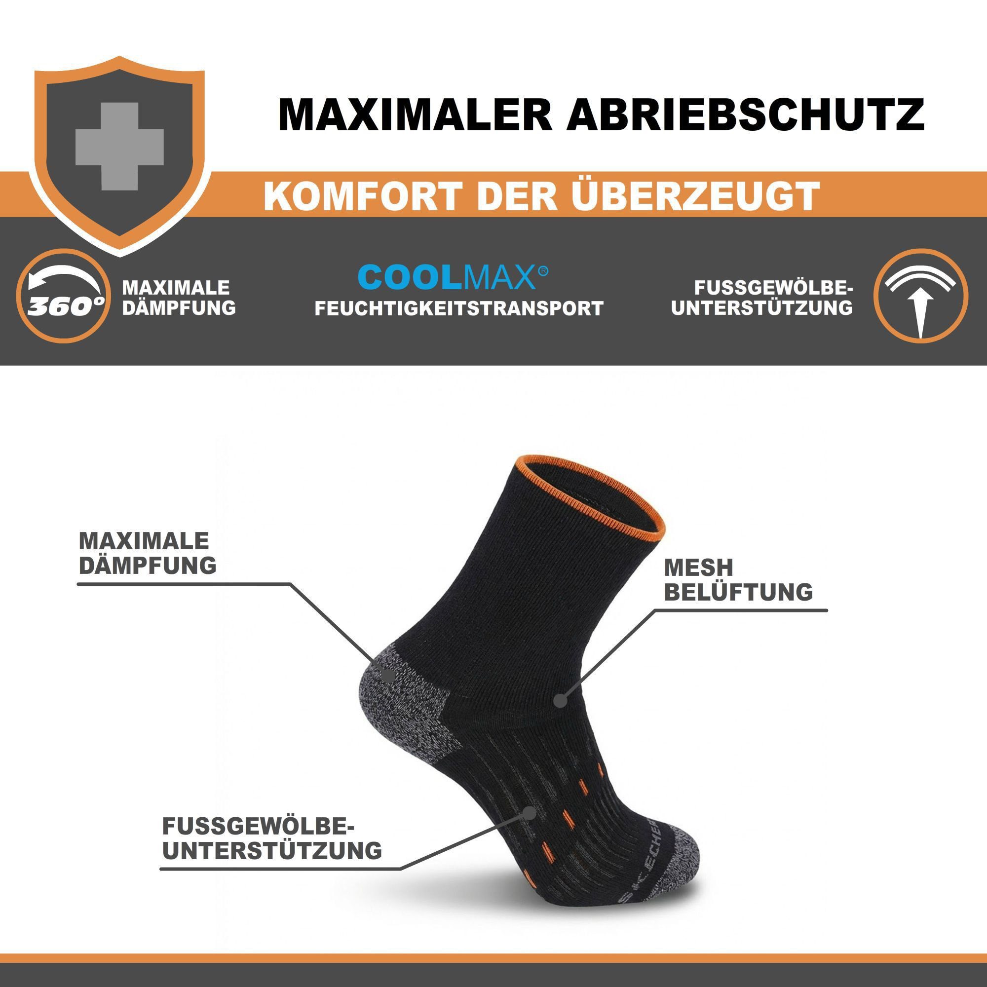 Skechers Arbeitssocken Socken Herren Damen Multi Pack - Mesh Belüftungstechnologie (3er und 6er Pack) Robustes Material und bequemer Tragekomfort - Fußgewölbe-U – Bild 4 von 5