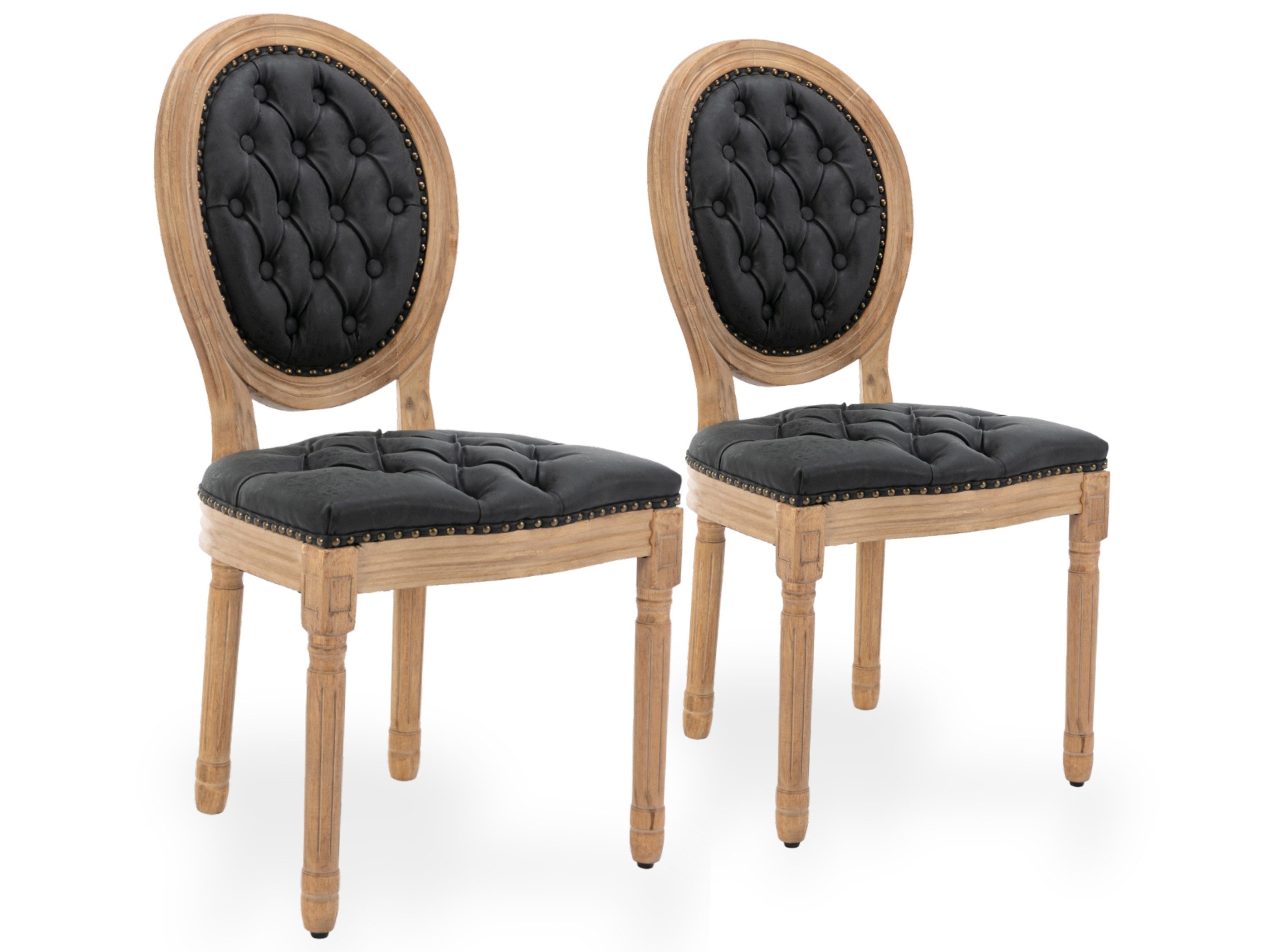 SeedWave Esszimmerstuhl 2er Set Küchenstuhl mit Knopfheftung, Ziernieten & Massivholzrahmen, Französischer Landhausstil, Polsterstühle in Used-Optik