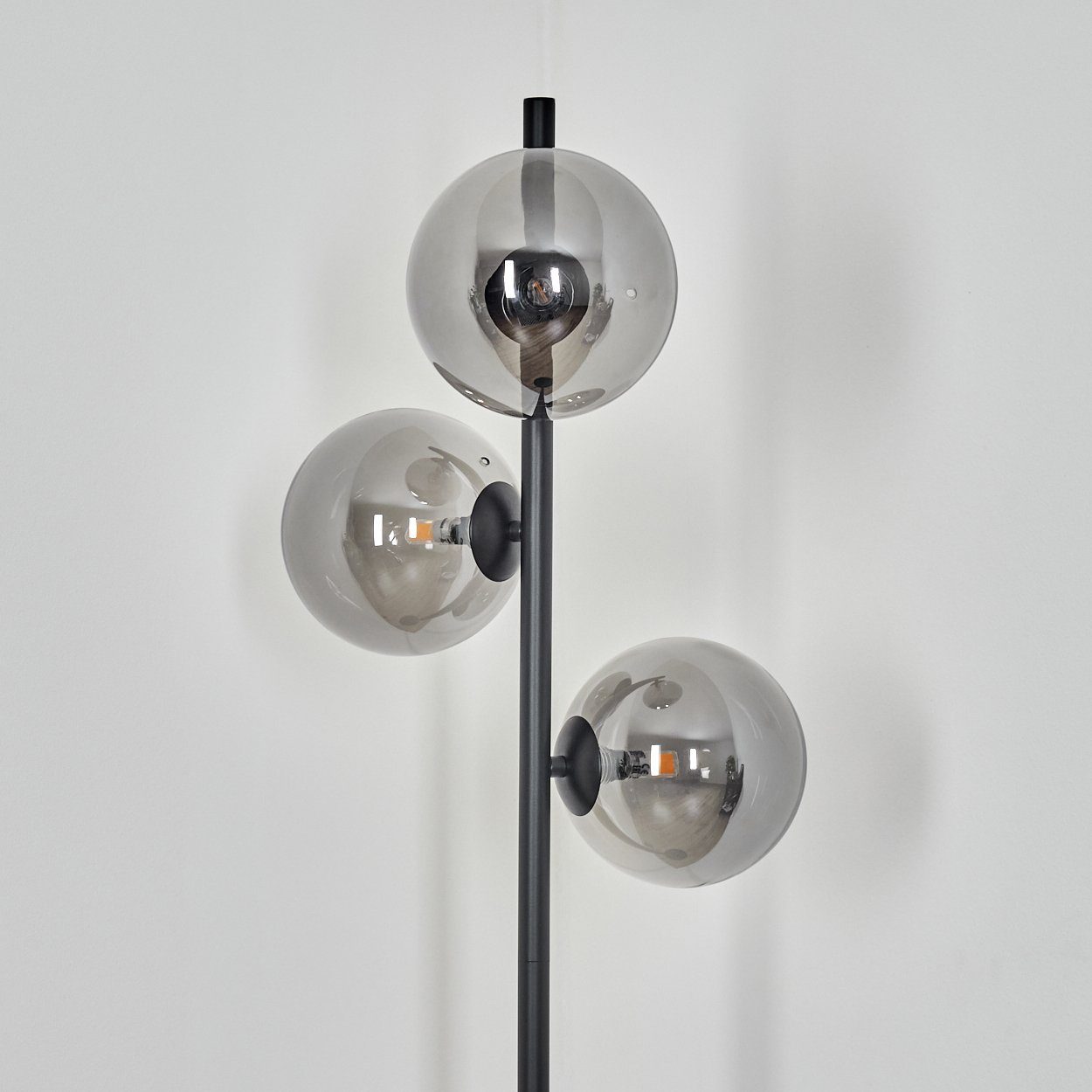 Stehlampe Leuchtmittel, Schwarz/Rauchglas, in Fußschalter, hofstein aus G9, 3x Stehlampe ohne Metall/Glas Ø15cm, moderne Leuchtmittel Standleuchte, ohne Glasschrime