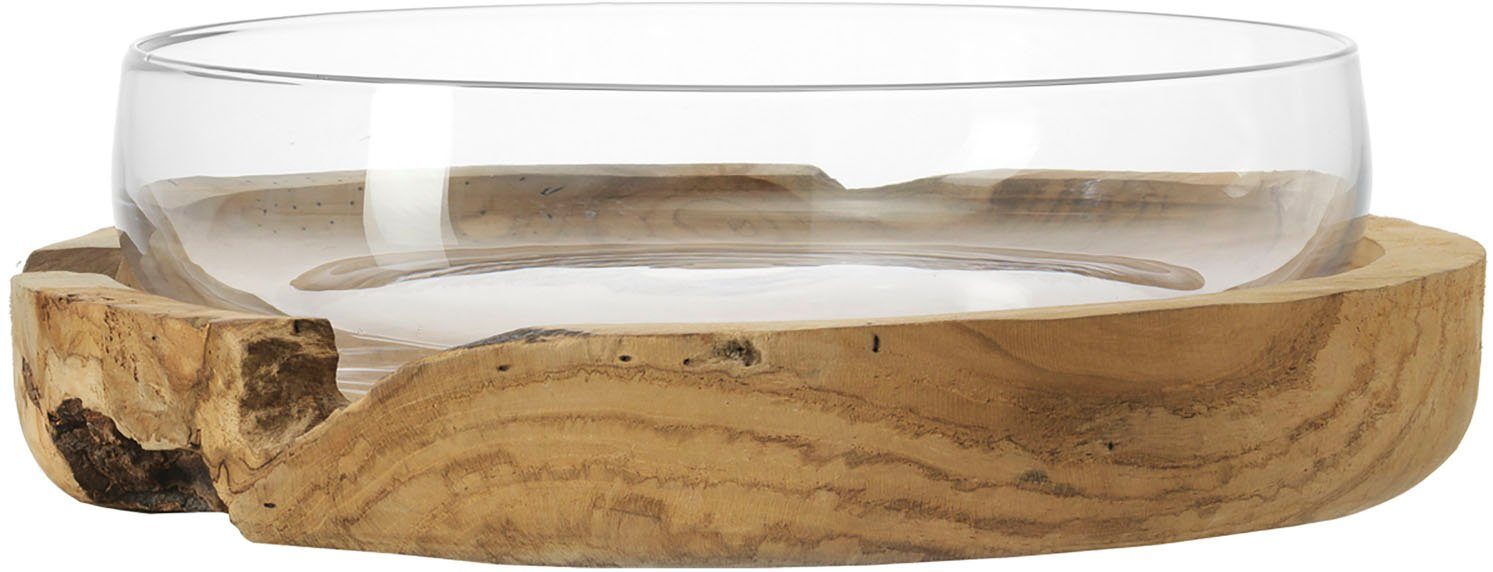 LEONARDO Schale ERRA, Glas, 39 cm mit Teaksockel, Kalk-Natron-Glas, handgefertigt