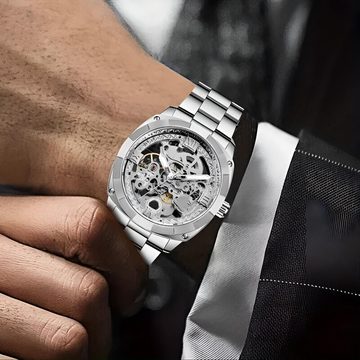 S&T Design Automatikuhr Mechanische Uhr Mechanische Uhr Skelett Edelstahl, (inkl. Uhrenetui, und Armbandkürzer), Mechanische Armbanduhr für Herren, Wasserdicht