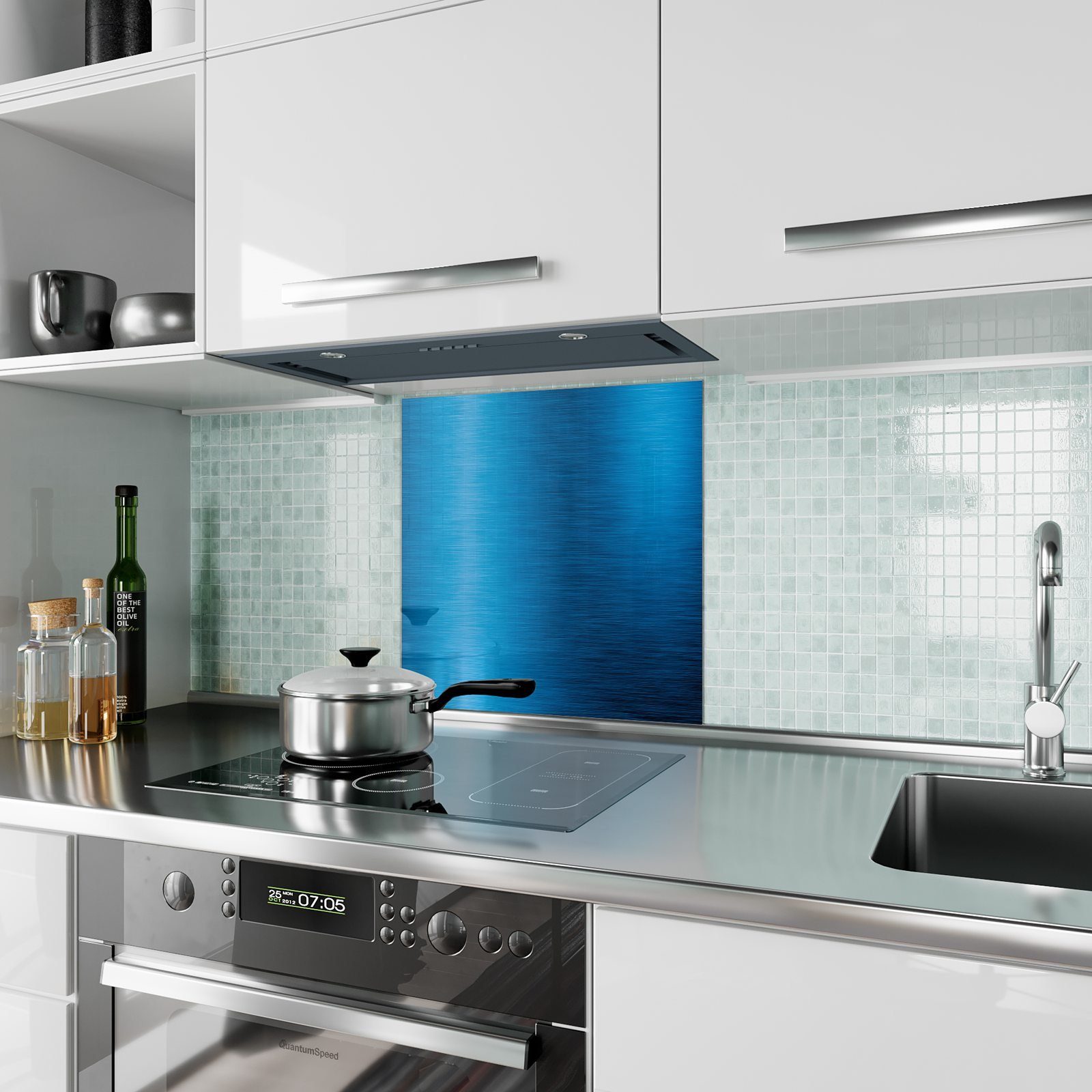 Blaue Platte Küchenrückwand Spritzschutz Küchenrückwand Primedeco Motiv Glas Metallische mit