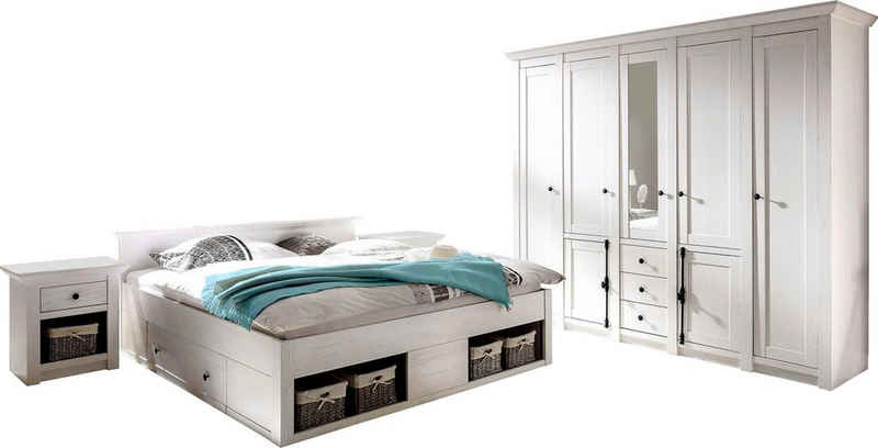Home affaire Schlafzimmer-Set California, (Set, 4-St), groß: Bett 180 cm, 2 Nachttische, 5-trg Kleiderschrank