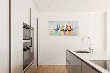 KUNSTLOFT Gemälde Rainbow Regatta 120x60 cm, Leinwandbild 100% HANDGEMALT Wandbild Wohnzimmer