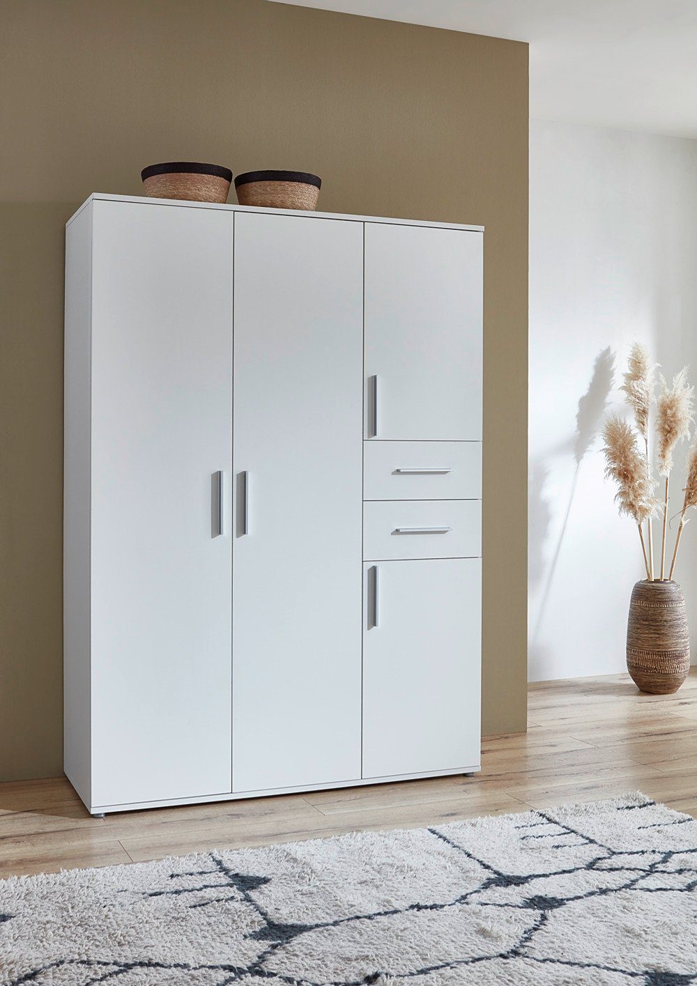 moebel-dich-auf Kleiderschrank ALIYA 4-türig (in weiß, 1-St., mit 2 Schubkästen) Breite 135 cm