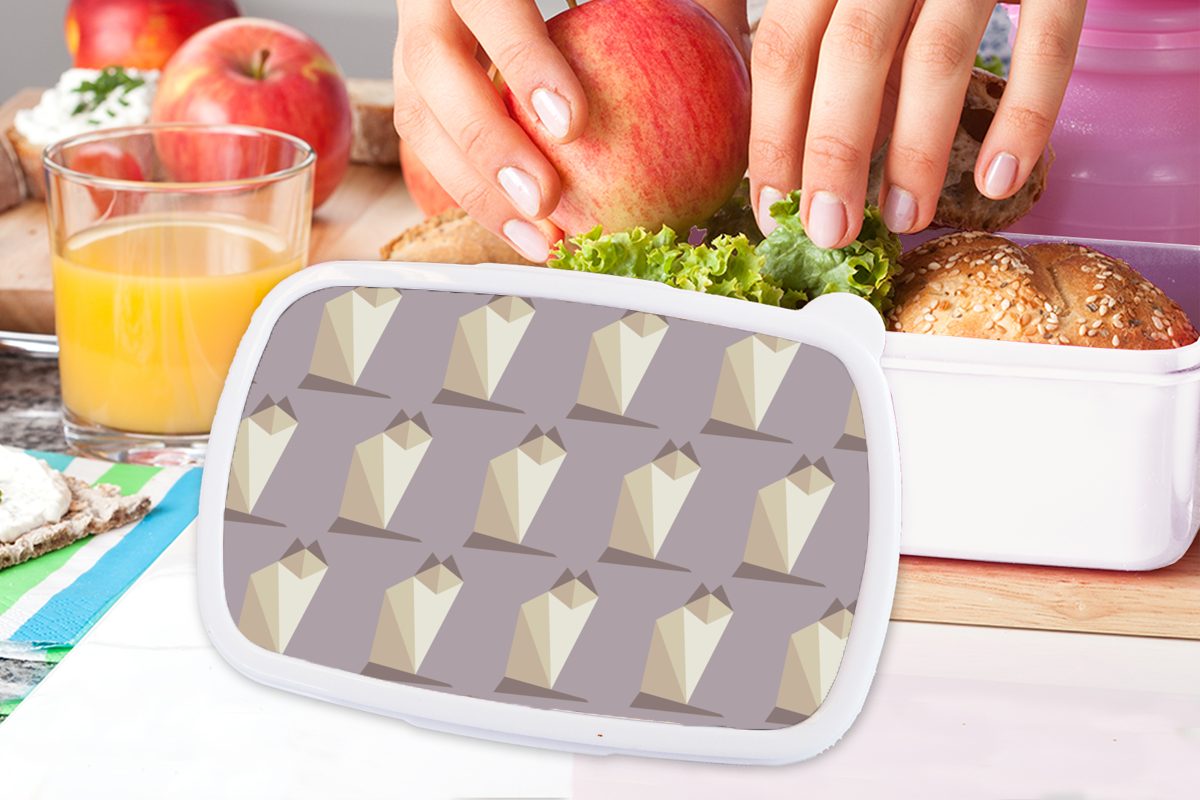 MuchoWow Lunchbox für Mädchen - für und weiß - Kinder Origami Jungs Muster, Brotbox Katze und (2-tlg), Kunststoff, Brotdose, Erwachsene