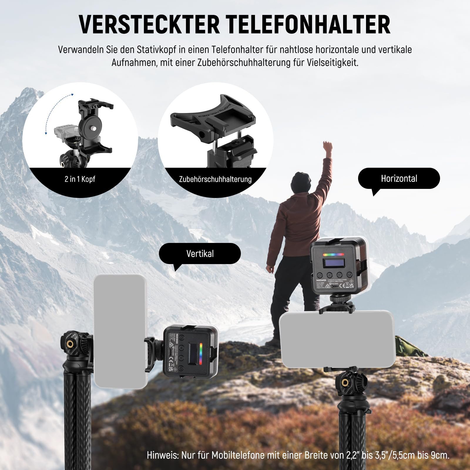 Neewer TP34 Flexibles Stativ mit Fernbedienung, Kamera Handy Stativ Stand Tischstativ (Selfie Stick mit Handy Halter & Action Kamera Adapter für GoPro) – Bild 4 von 5