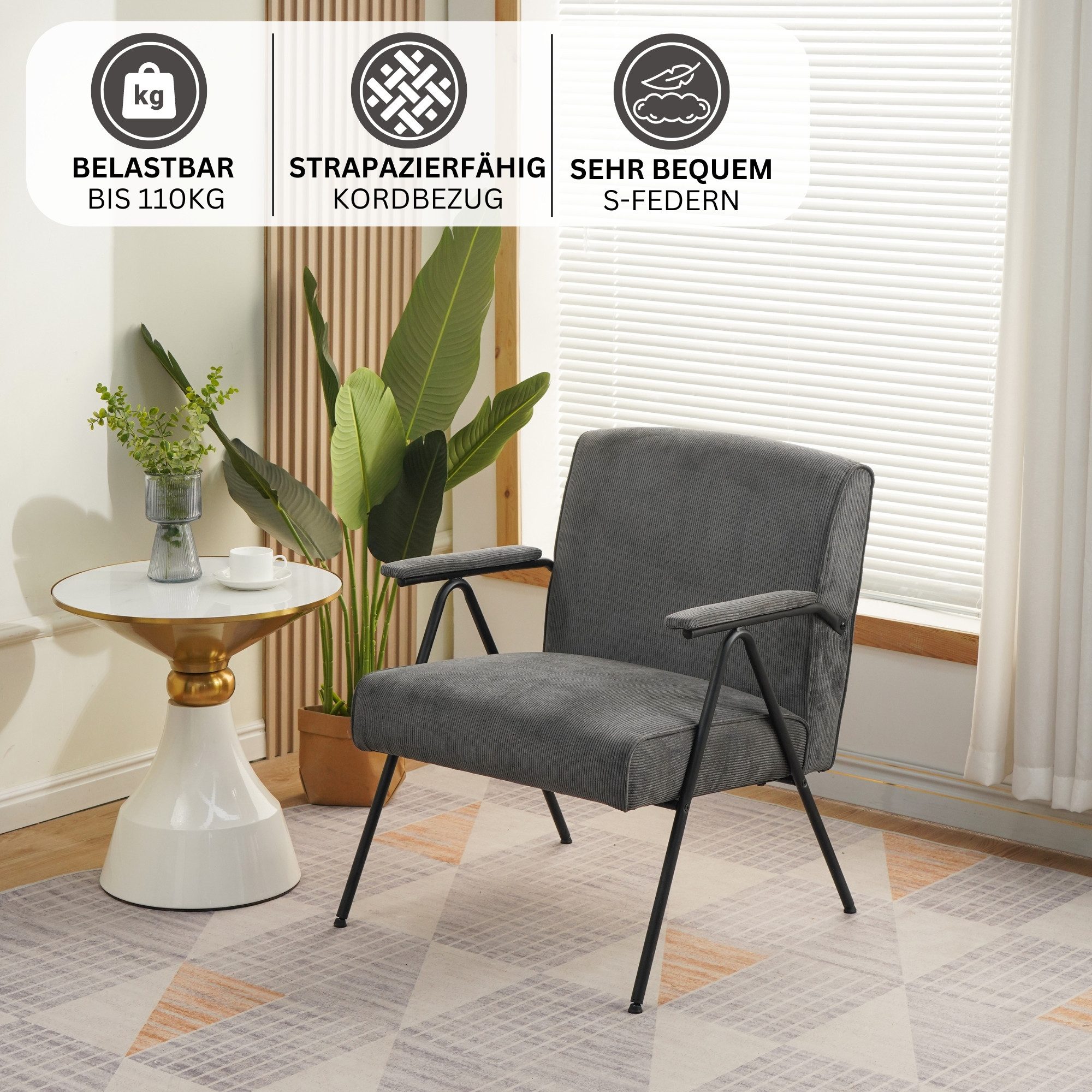 Albatros International Sessel Sessel Stanford Grau Vintage Design bequem St günstig online kaufen