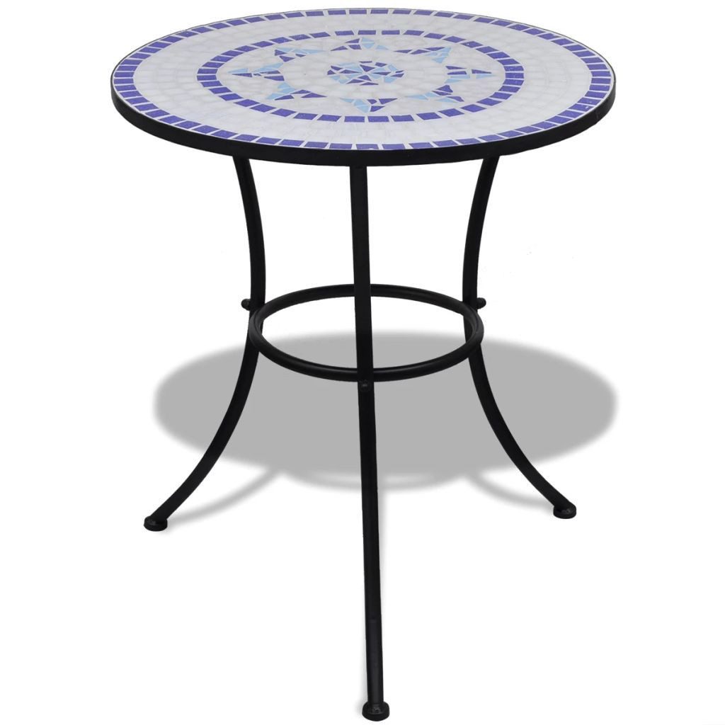 vidaXL Gartentisch 60 x 70 cm Bistrotisch Blau und Weiß 60 cm Mosaik