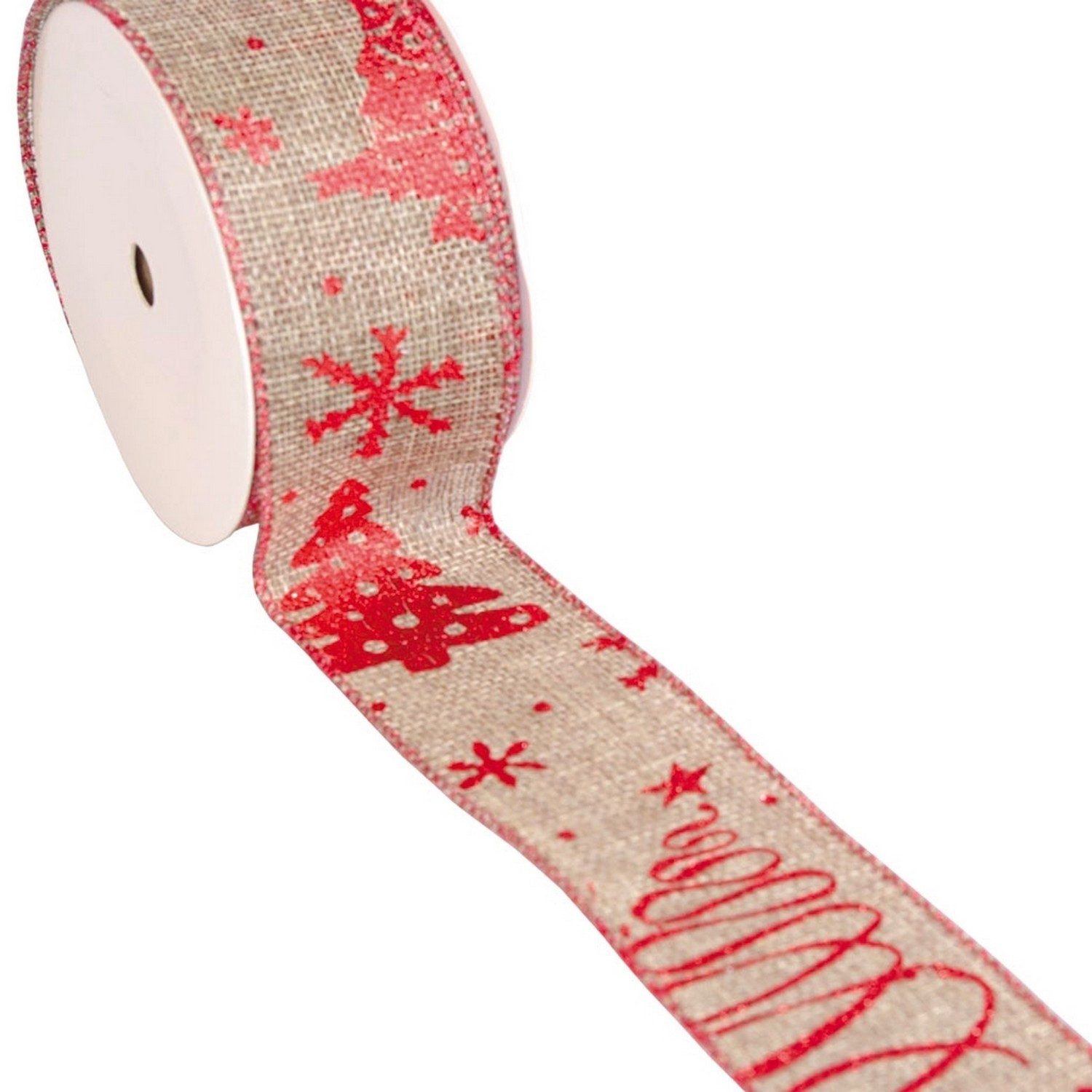 Deko AS Dekoband Weihnachtsband mit Rotfoliendruck "Tanne" ca. 50mm Breite - 10m L, Rotfoliendruck