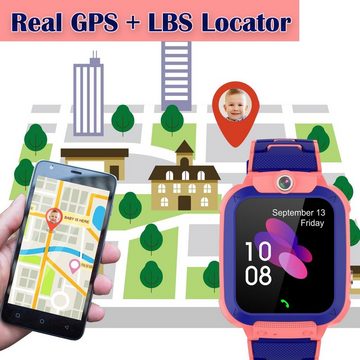 PTHTECHUS Smartwatch (1,44 Zoll, Android iOS), GPS kinder Zwei Wege Gespräch Intelligente Uhr Voice Chat SOS Wecker