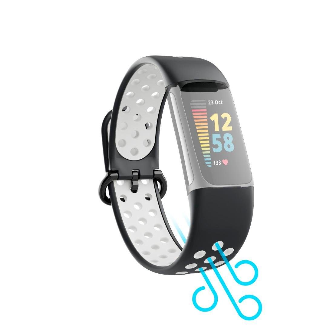 atmungsaktives Sportarmband für Fitbit schwarz 5, Hama Smartwatch-Armband Charge Uhrenarmband