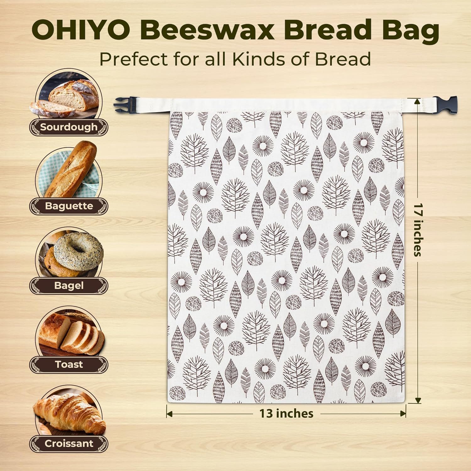 FELIXLEO Brottasche Bienenwachs Brotbeutel 43x33cm Wiederverwendbar 2er., (1-tlg) – Bild 2 von 5