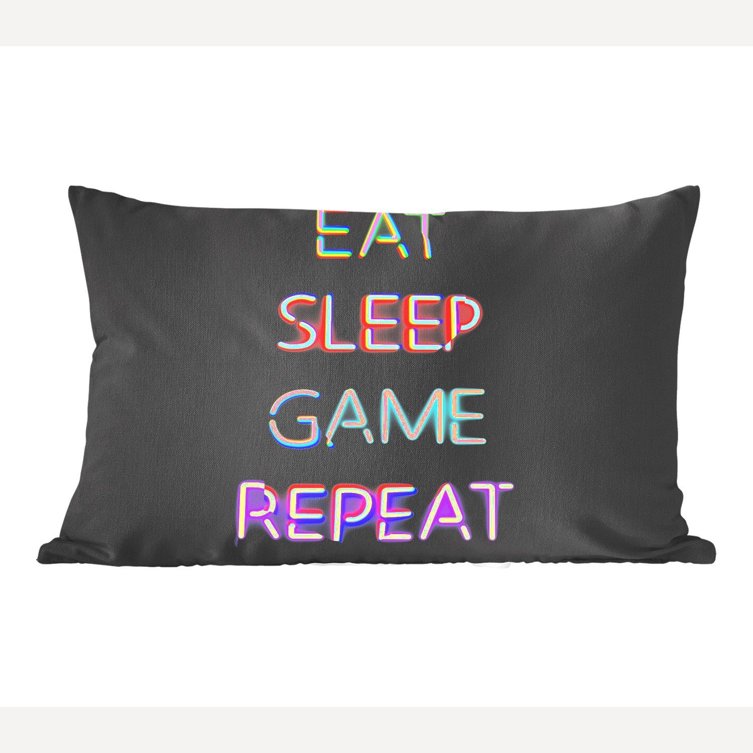 Wohzimmer Zitat - Led Füllung, Dekokissen sleep repeat Dekoration, game Gaming Eat mit Zierkissen, - - Gaming, Dekokissen MuchoWow Schlafzimmer -