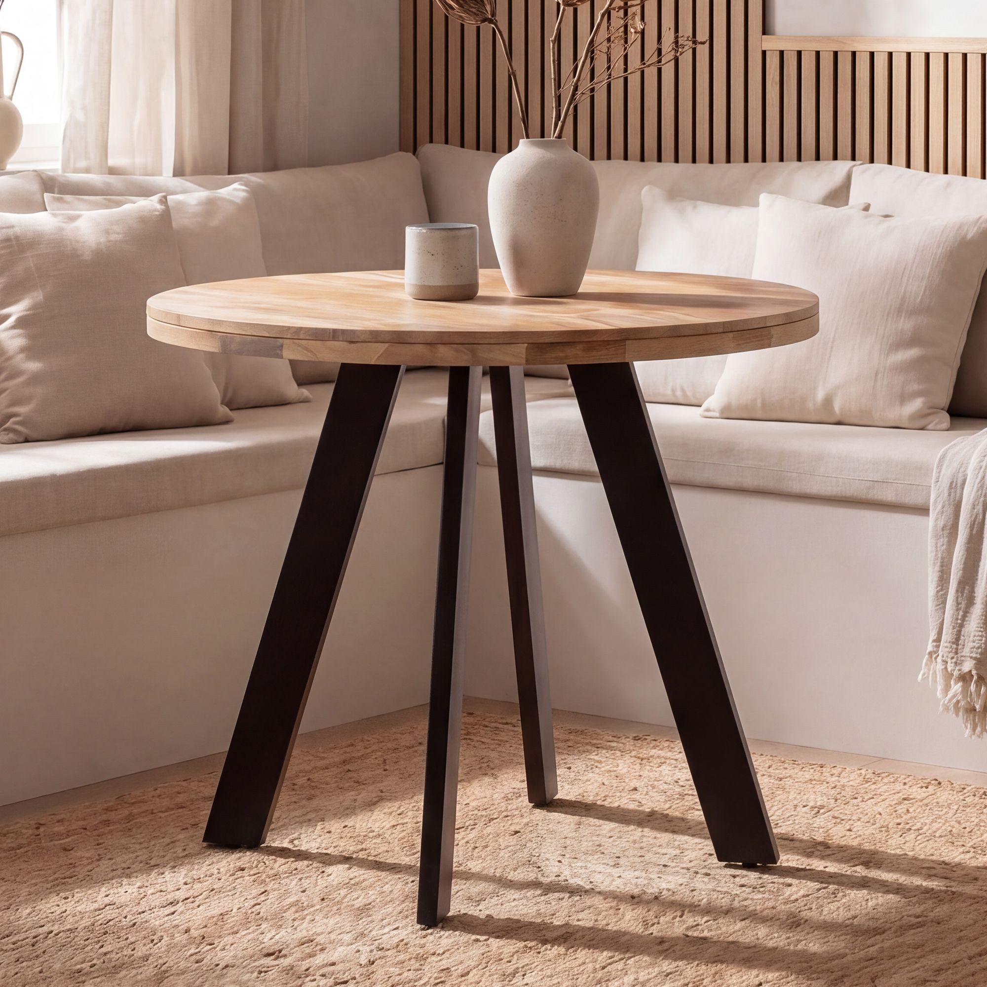 FINEBUY Esstisch FB105152 Esstisch rund Ø80cm Massivholz Bistrotisch Esszimmertisch (80x80x75 cm, Mango Massivholz Rund, Modern), Esszimmertisch Klein, Holztisch Esszimmer Modern