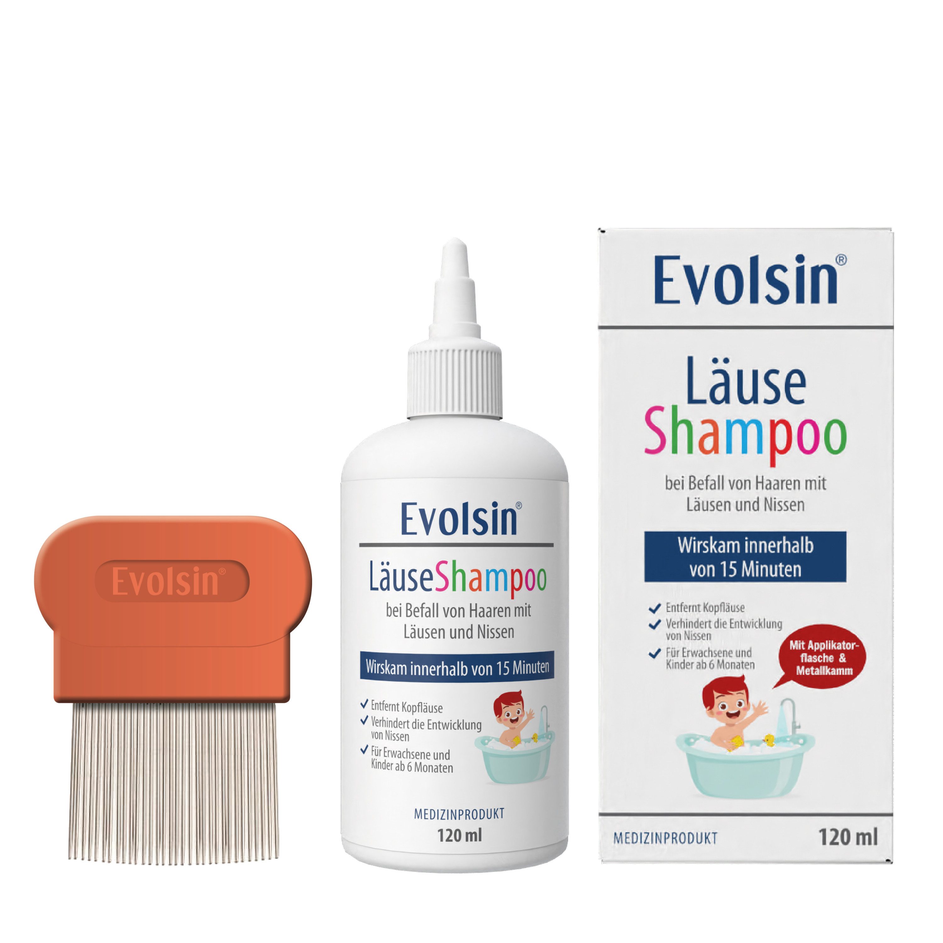Evolsin Gelshampoo Läuseshampoo & Läusekamm für Erwachsene & Kinder ab 6 Monaten, Entfernt Kopfläuse