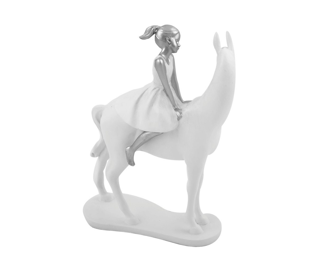 Pferd Dekofigur mit Pferdedeko Zauberhafte Skulptur Brillibrum Pferdemädchen Polyresin Mädchen Figur Weiß Silber
