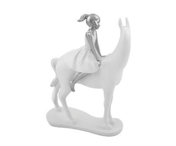 Brillibrum Dekofigur Skulptur Mädchen mit Pferd Polyresin Figur Weiß Silber Zauberhafte Pferdedeko Pferdemädchen
