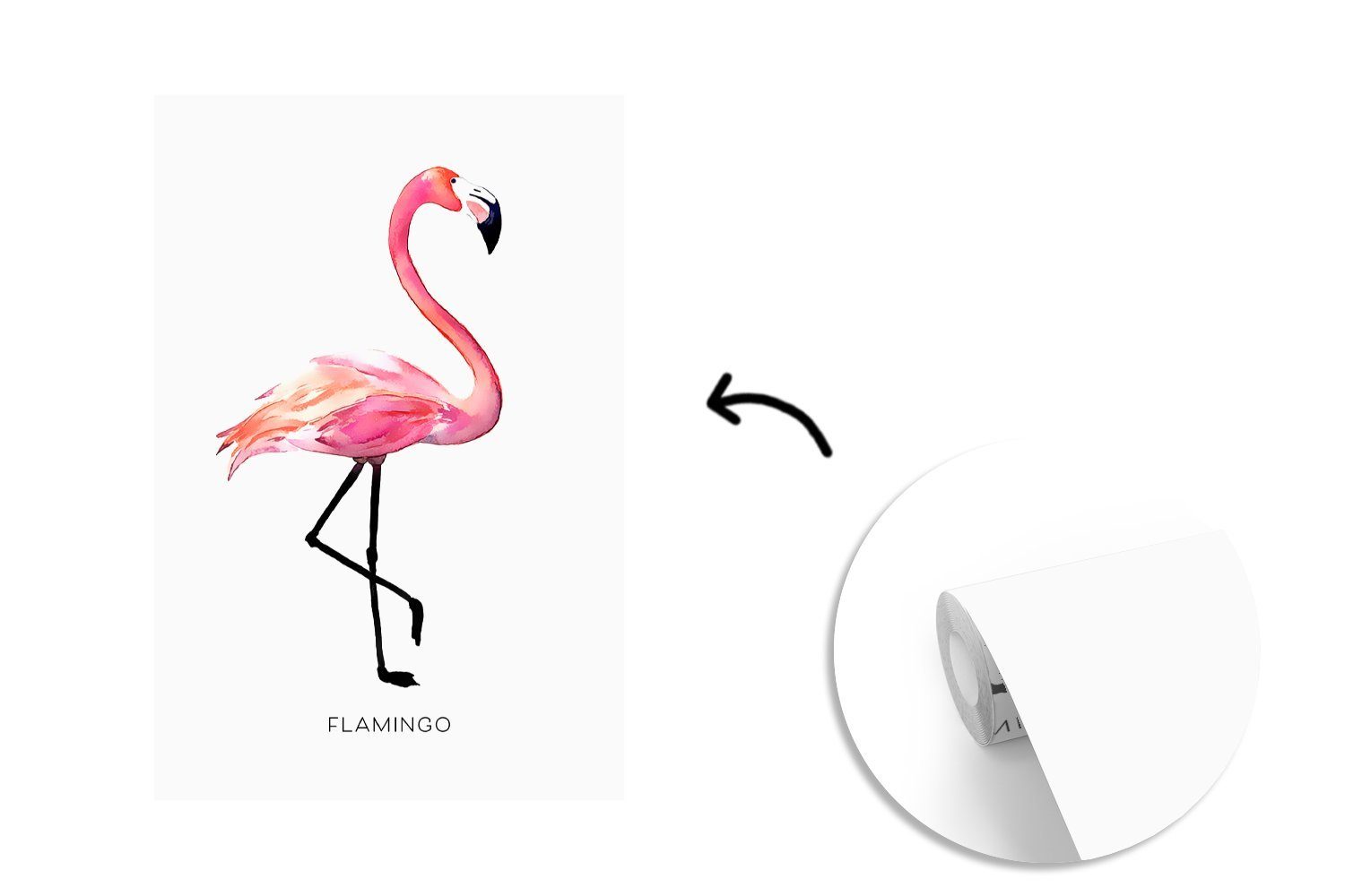 Wohnzimmer, - Flamingo Wandtapete Fototapete Vinyl Matt, (3 St), Zeichnung Tapete - Rosa, bedruckt, Montagefertig für MuchoWow