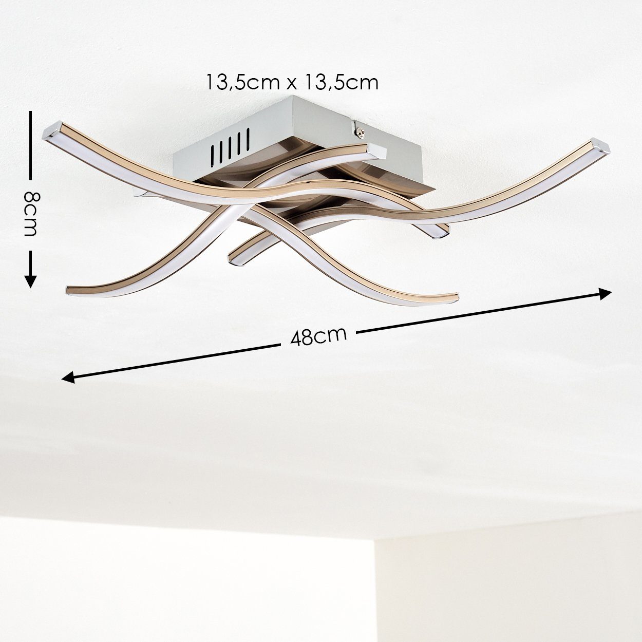 hofstein Deckenleuchte 3000 »Pella« 19, quadratische 2 Kelvin, 1400 Nickel-matt, 4 Deckenlampe, Lichtleisten geschwungene Watt, Lumen