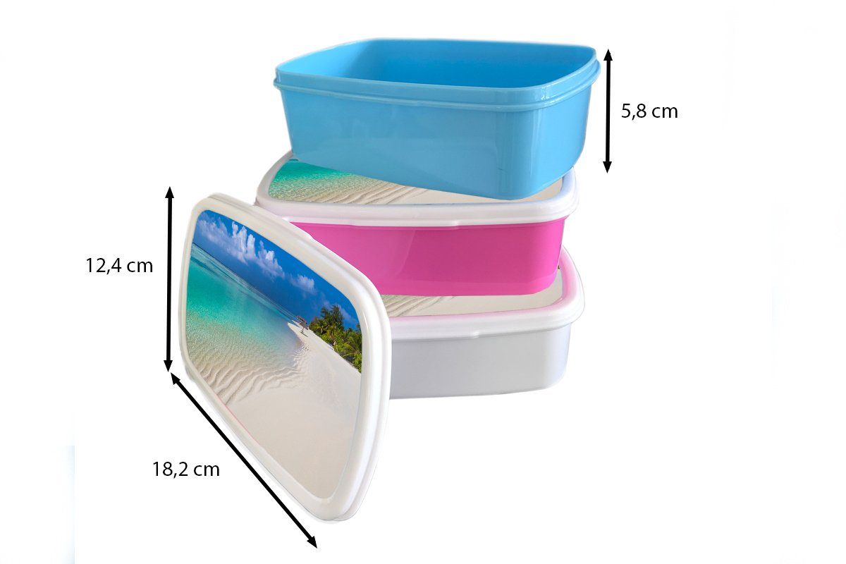 MuchoWow Lunchbox Brotdose Kunststoff (2-tlg), Kunststoff, Strand rosa für Snackbox, Mädchen, - Brotbox Erwachsene, - Kinder, Sommer, Meer