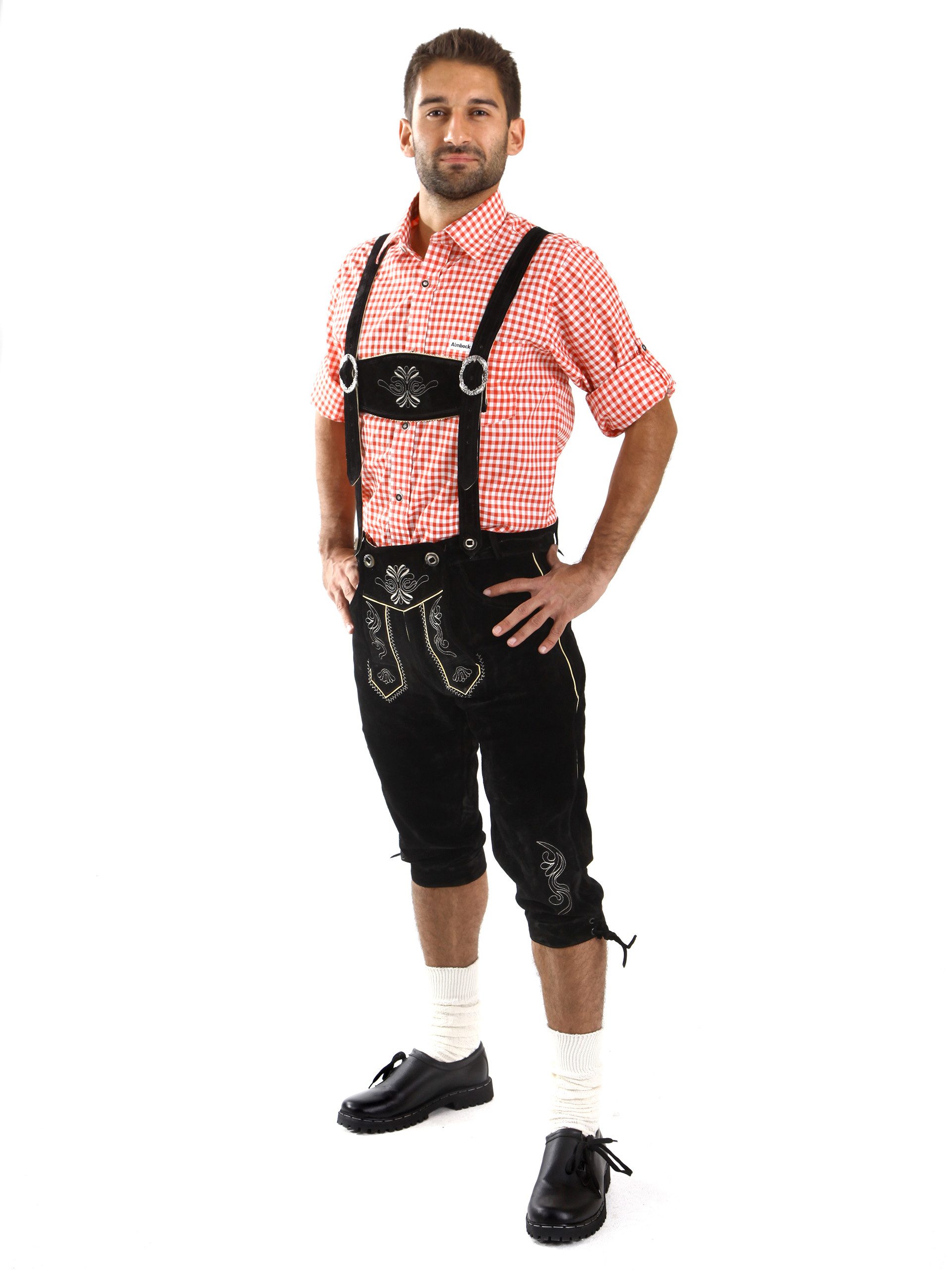 Almbock Trachtenlederhose Trachtenlederhose Herren Kniebund schwarz (1-tlg)