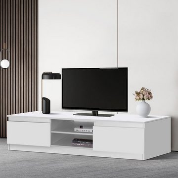 ML-DESIGN Lowboard TV Lowboard aus Holz mit Stauraum, 2 Klapptüren und 2 offenen Fächern, TV Lowboard 120x36x40 cm Weiß Fernsehschrank TV-Schrank Sideboard