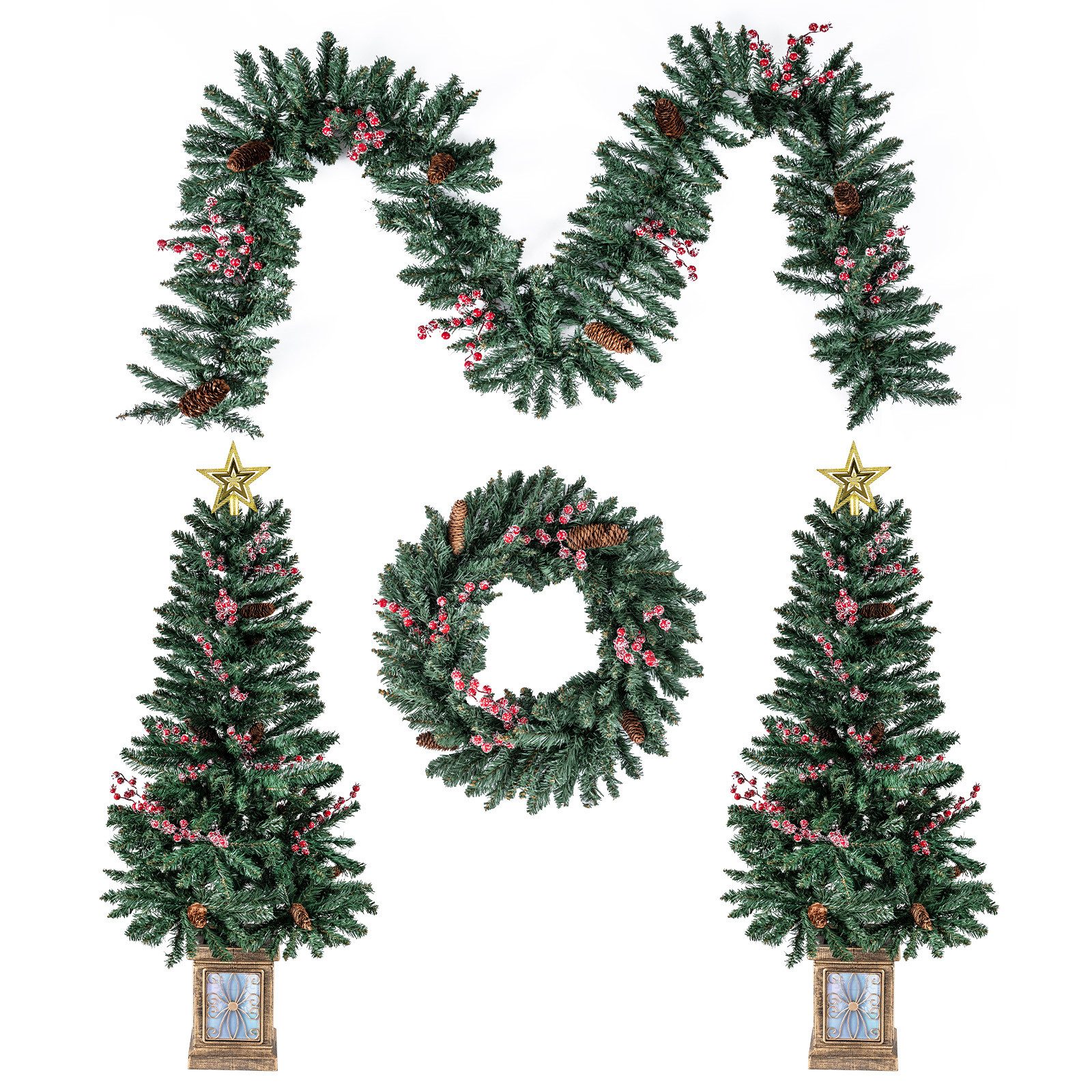 COSTWAY Künstlicher Weihnachtsbaum, 2er 120cm, mit Weihnachtskranz & -girlande