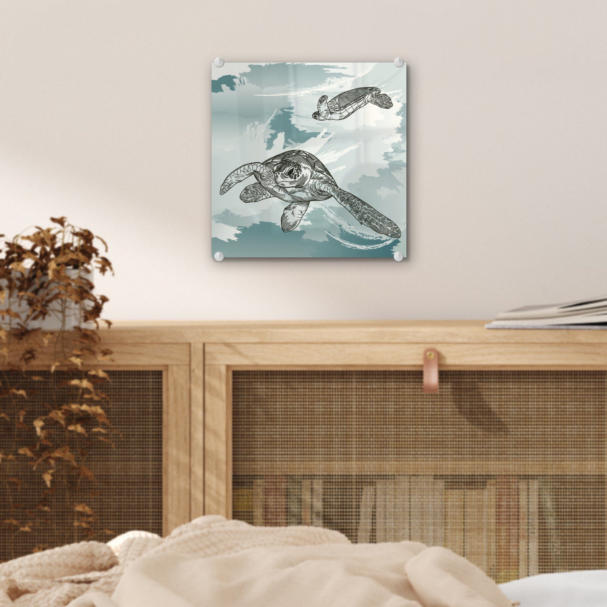 MuchoWow Acrylglasbild Zwei Schildkröten im auf - Glasbilder Foto (1 Wandbild auf Wasser, Wanddekoration Bilder Glas - Glas St), 