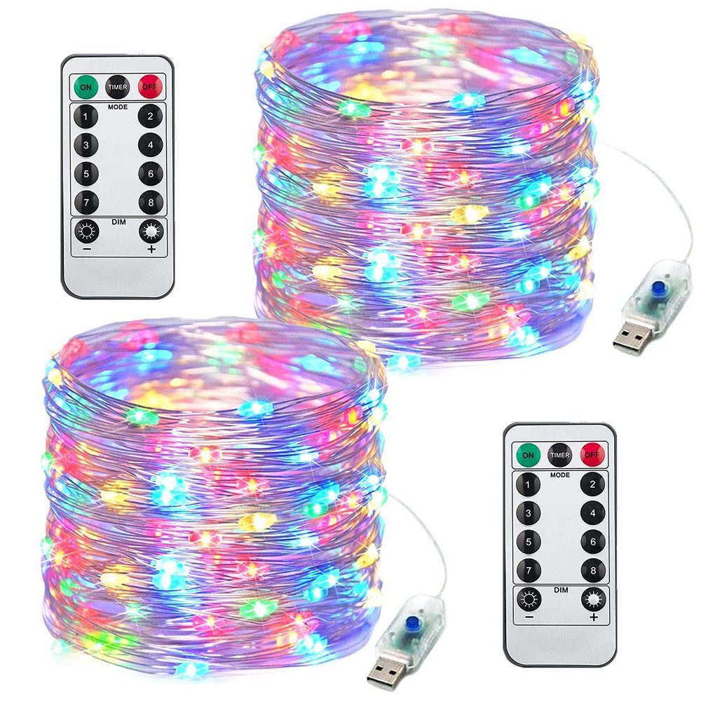 zggzerg LED-Lichterkette 2 Stück USB Kupferdraht Lichterkette mit Fernbedienung 8 Modi,10M/20M