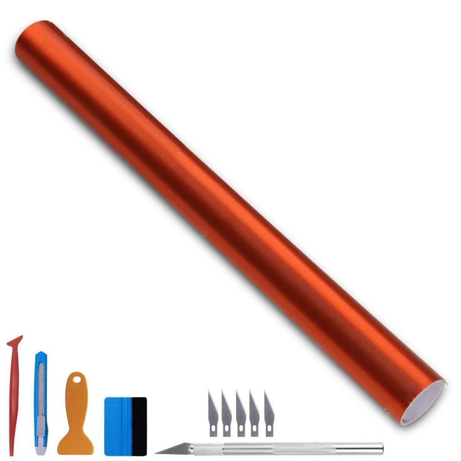 LuxusKollektion Dekorationsfolie Vinylfolie 100x300cm Edelstahl gebürstet Chrom Orange 100cm x 300cm