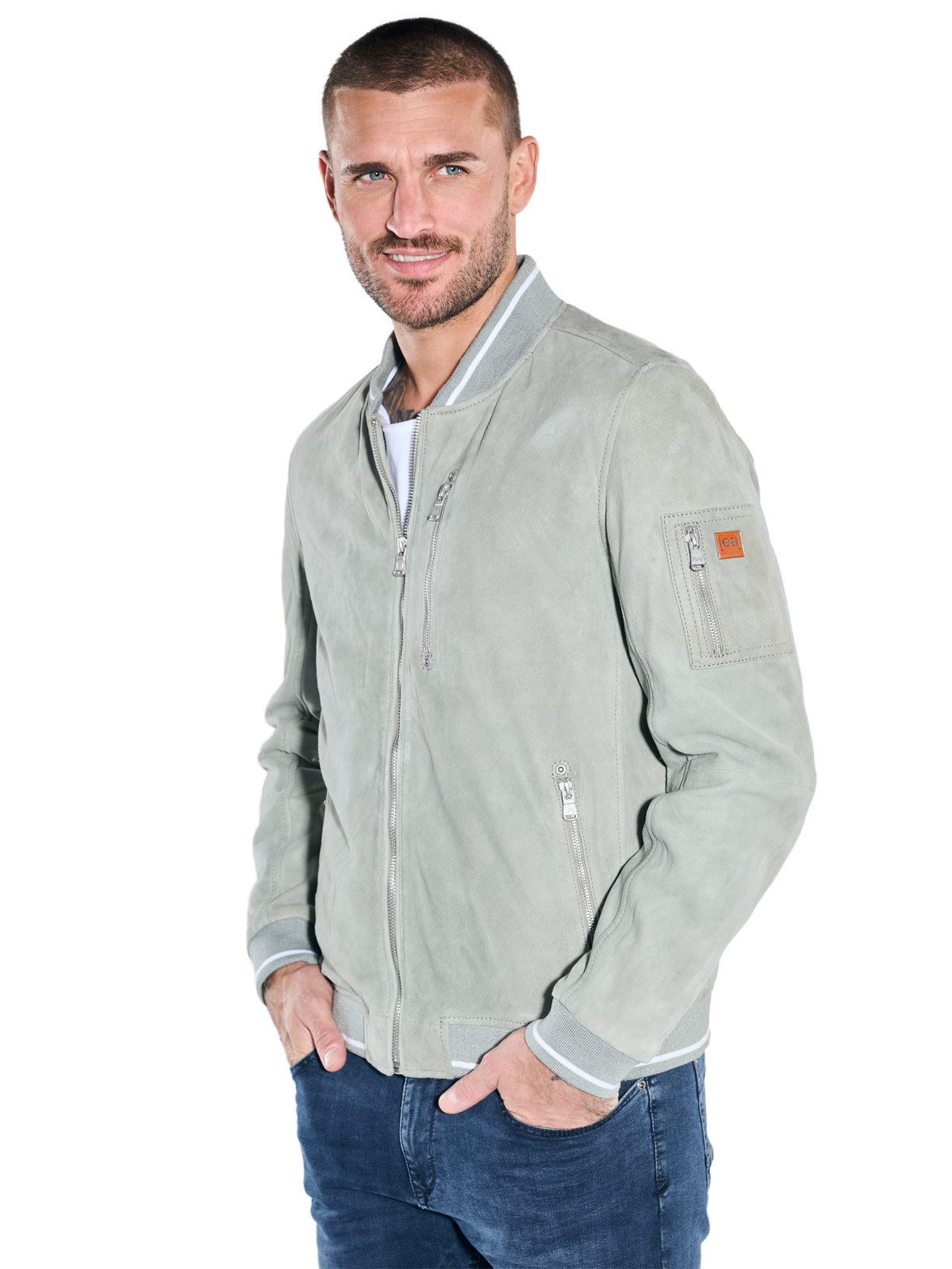emilio adani Lederjacke Herren Lederjacke, Hellgruen