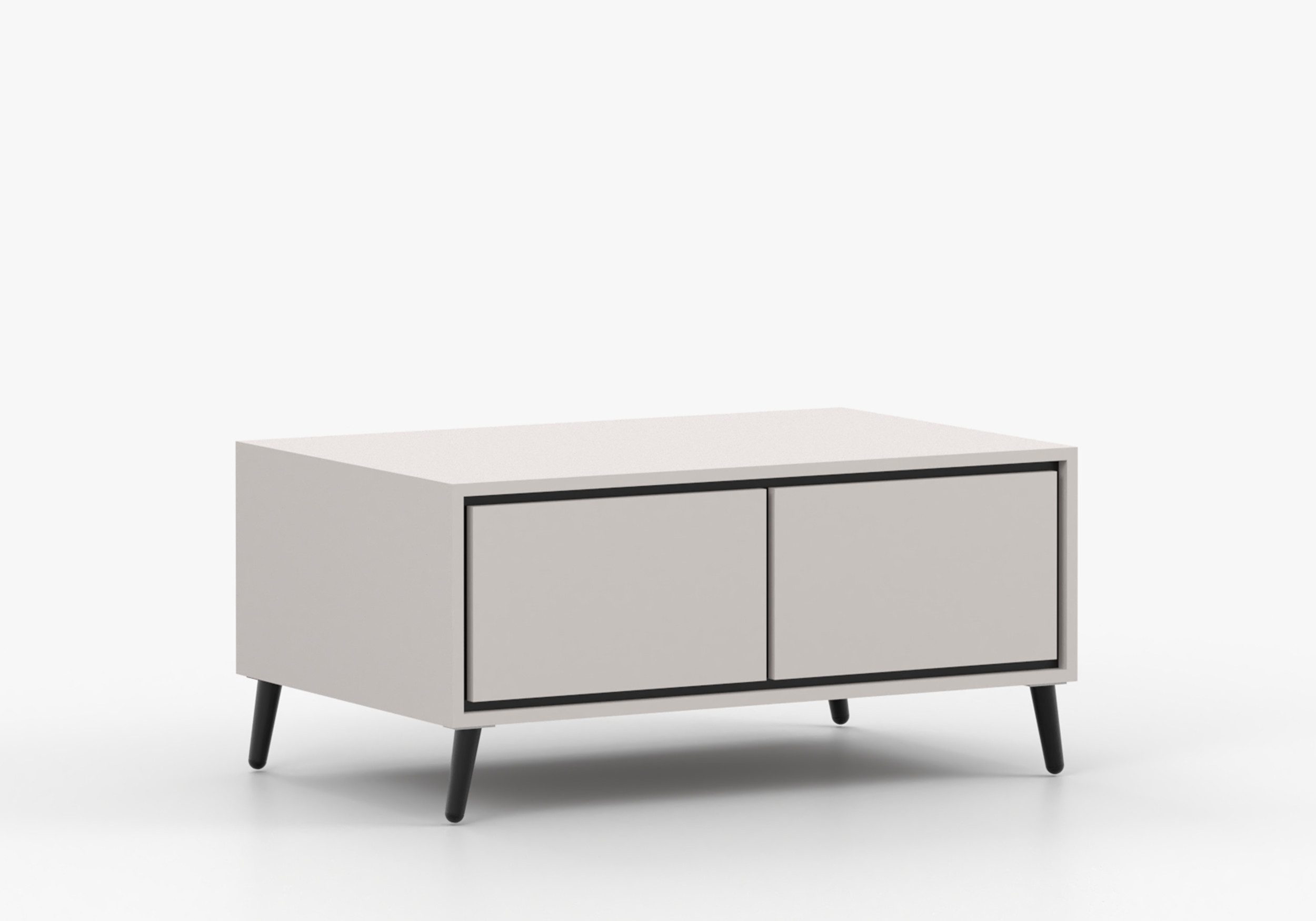 MOEBLO Couchtisch VELMIRA (moderner Wohnzimmertisch mit 2 Schrankfächern, Push-to-open und schwarzen Metallfüßen, 90 × 65 cm), B x H × T: ca. 90 x 45 x 65 cm