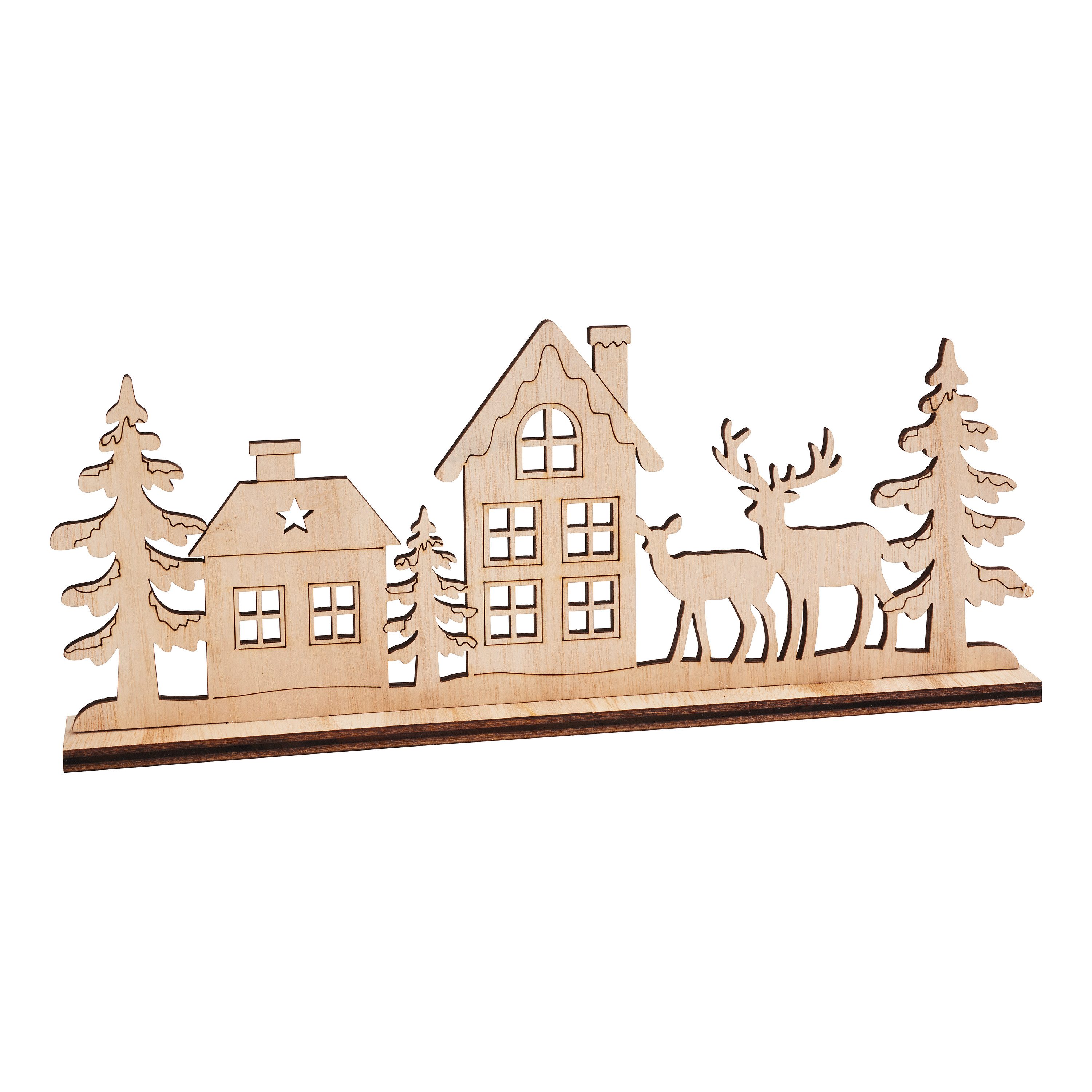 VBS Modellbausatz Holz-Steckmotiv 'Landschaft mit Rehen und Häusern', 2 Teile