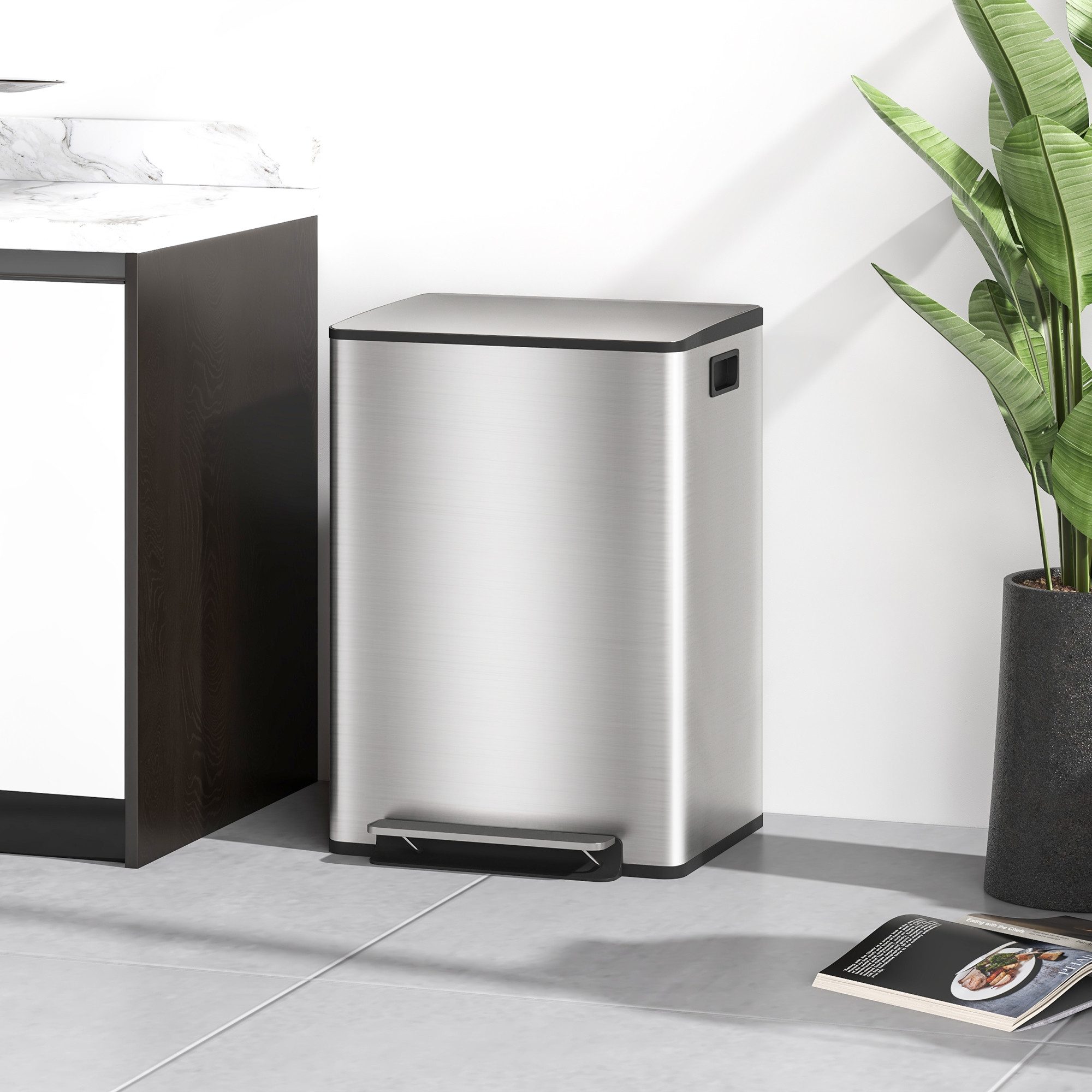 HOMCOM Mülltrennsystem Treteimer mit Softclose-Deckel, 2 Fächer, Soft-Close, Fingerabdruckfrei