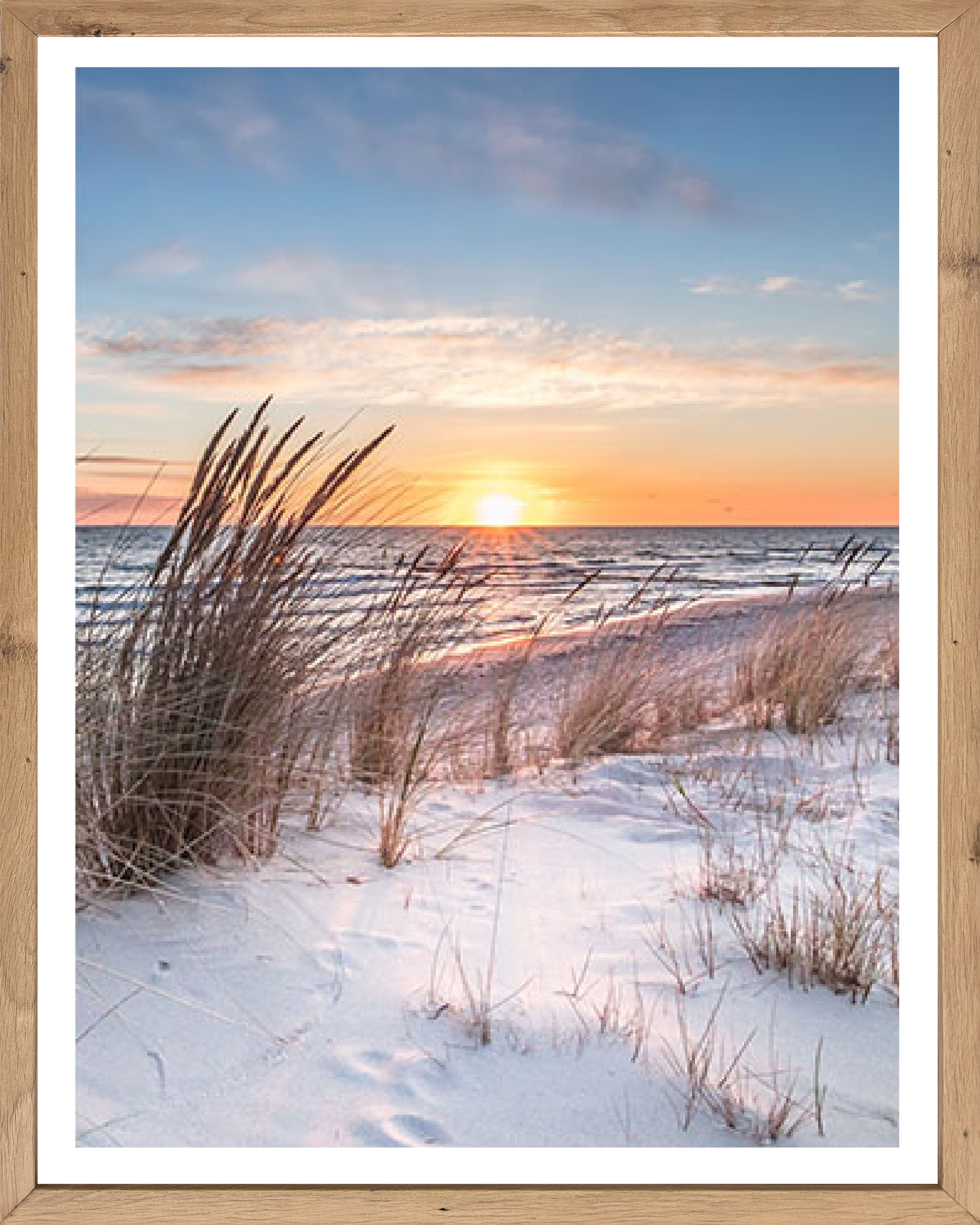 Bönninghoff Bild mit Rahmen, Düne, Gräser, Küste, Landschaft, Meer, Natur, Sonnenaufgang & -untergang, Strand (1 St)