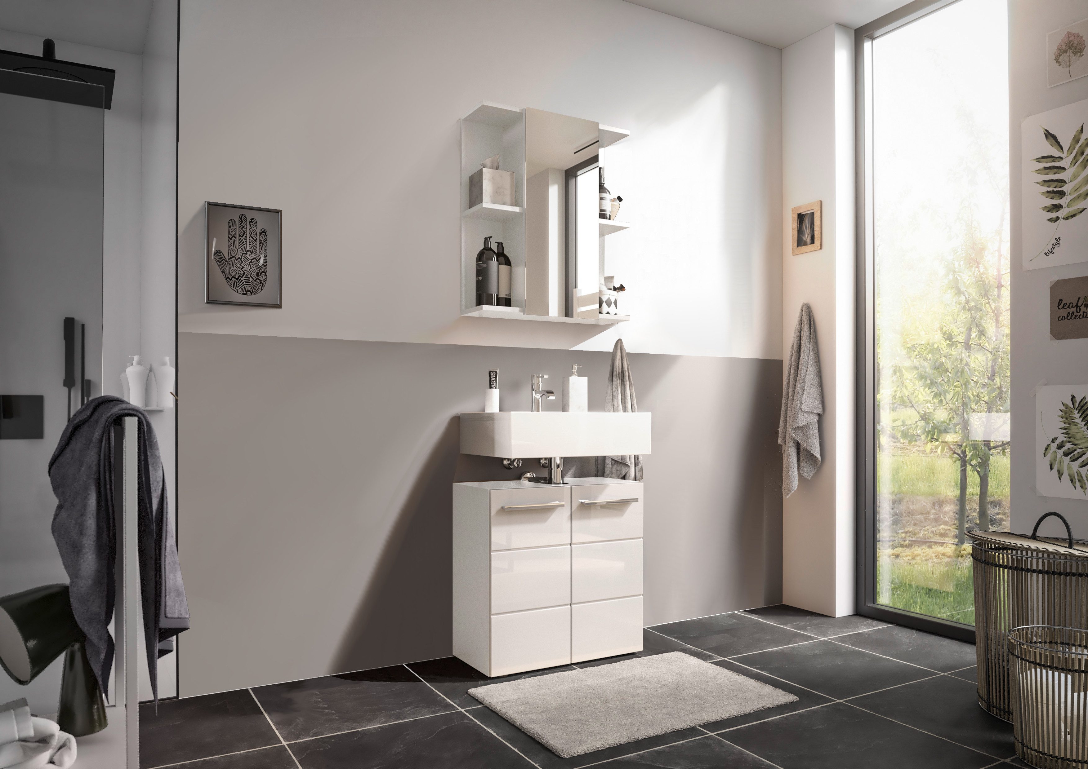 moebel-dich-auf Badmöbel-Set Vail, (Set 4, Spiegelschrank, Waschbeckenunterschrank, 2-St)
