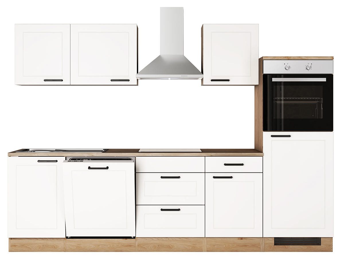 Flex-Well Küchenzeile Landhausküche Anja - 280 cm - weiß matt, mit E-Geräten in silber