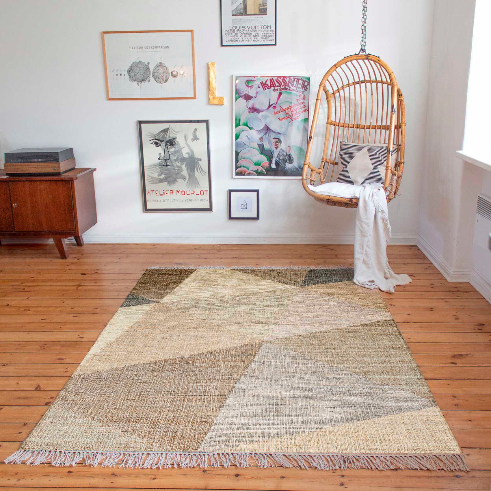 Green Looop Teppich Vincent GL-82111, rechteckig, Höhe: 4 mm, Naturfaser Teppich aus 80% Jute 20% Baumwolle, mit Fransen, Wohnzimmer