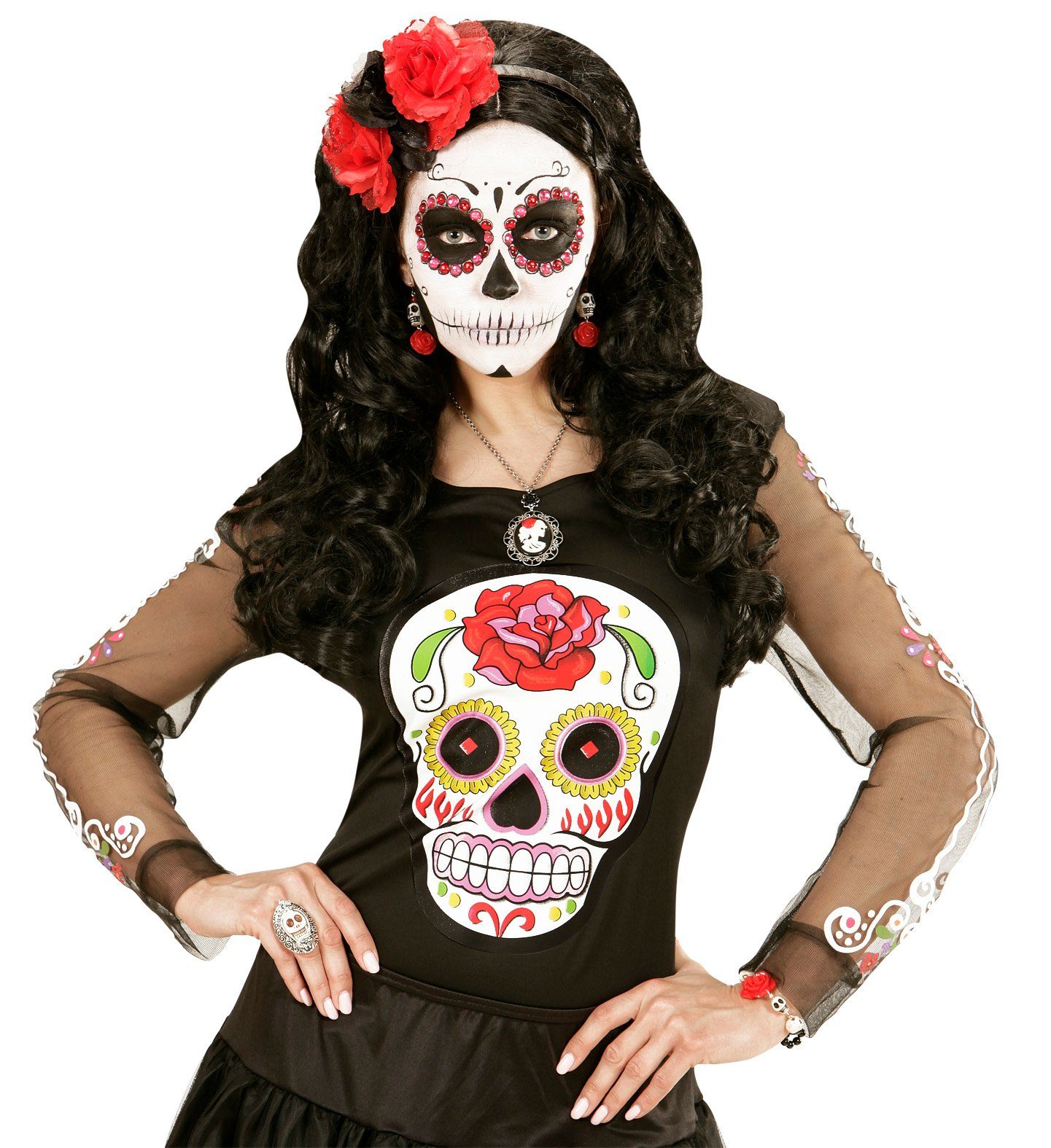 Widmann S.r.l. Kostüm Day of the Dead Ohrringe 'Totenkopf und Rose', Sc