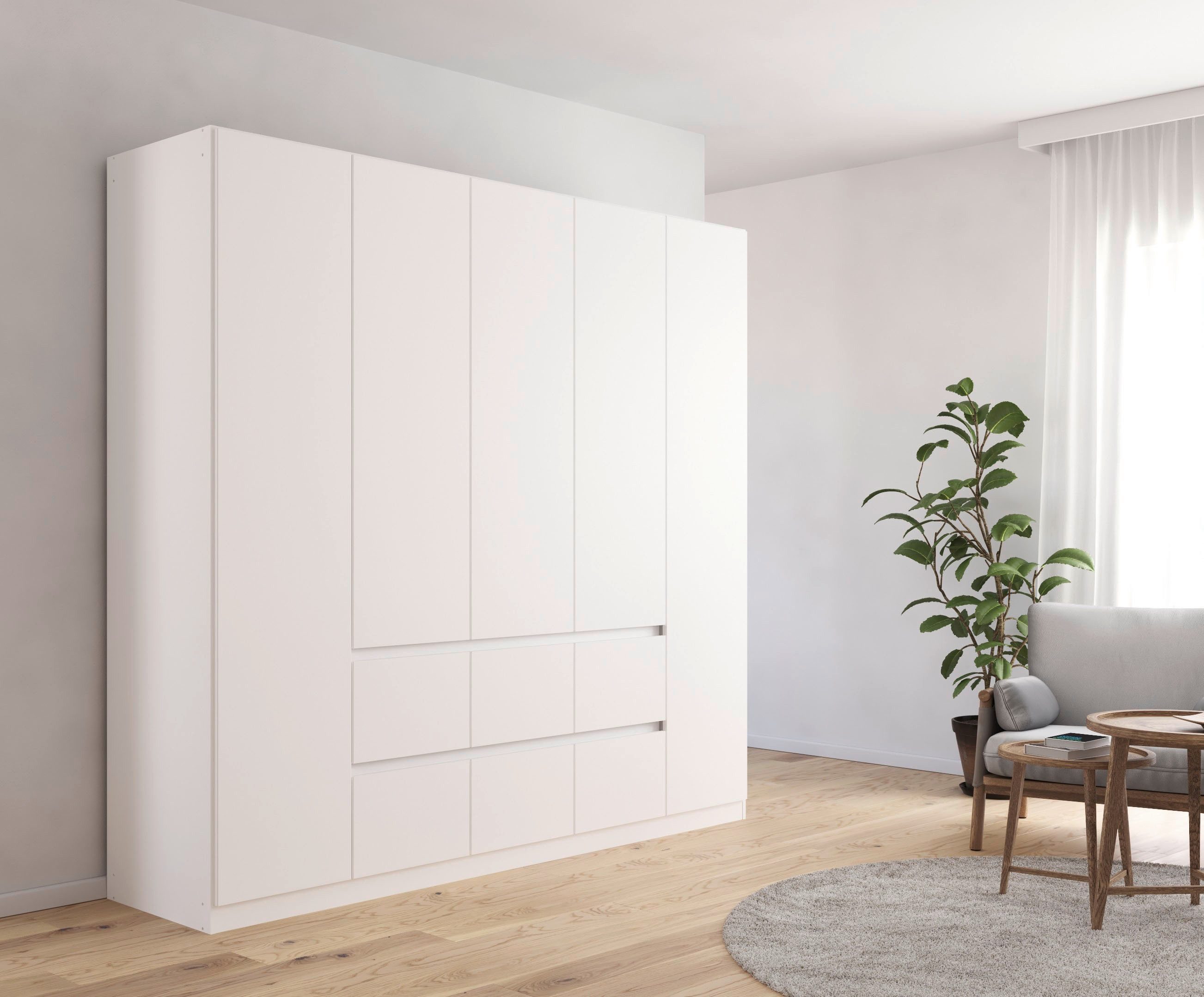 rauch Drehtürenschrank Schrank Garderobe MAINZ Breiten 91/136/181/226/271/315/360, Höhe 210cm (3 verschiedene Ausstattungen BASIC/CLASSIC/PREMIUM (inkl. SOFT-CLOSE) grifflose Front, Außentüren mit Push-to-Open Funktion MADE IN GERMANY