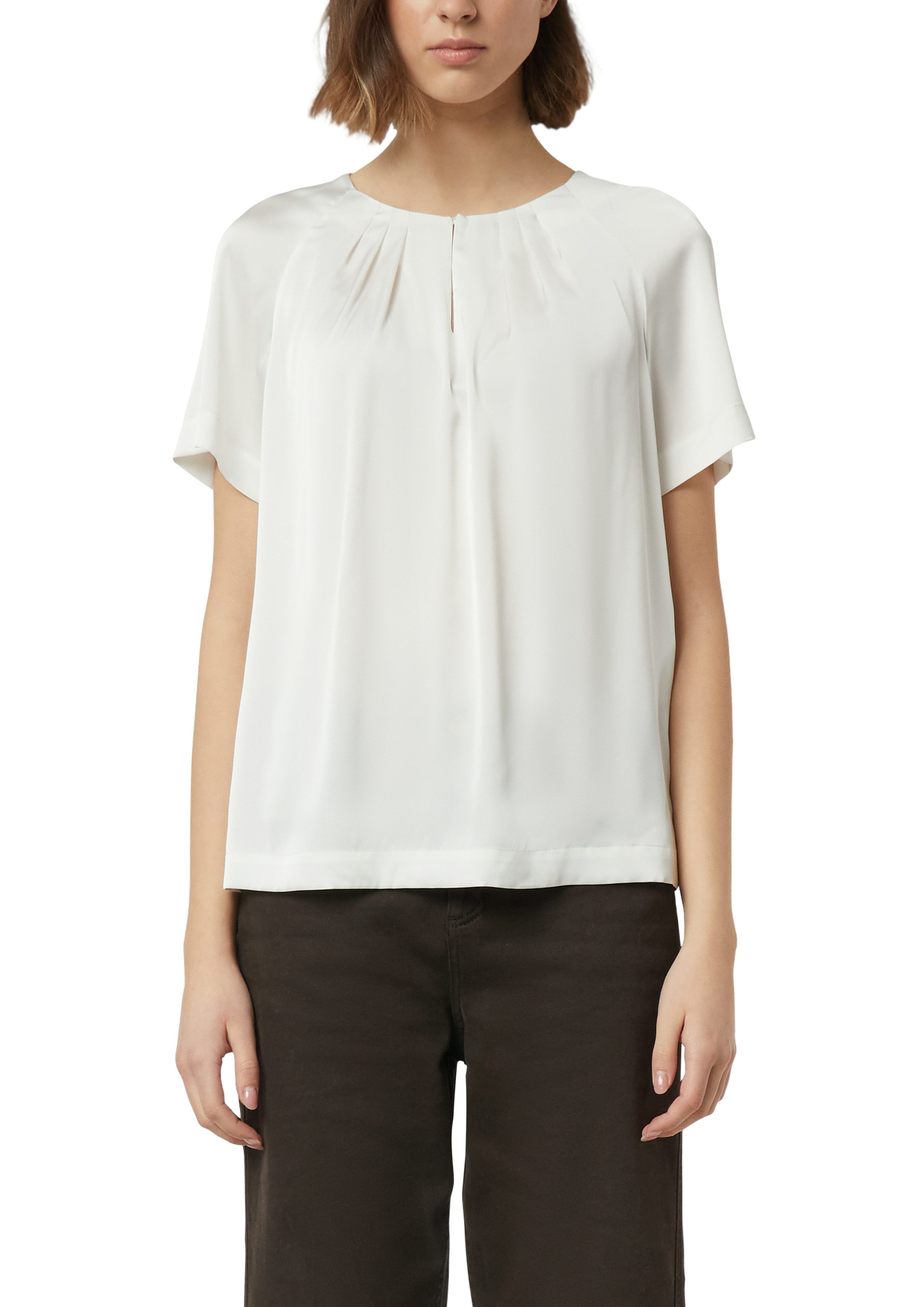 comma Shirtbluse mit gerafftem Kragen und Cut-out