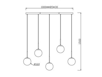 meineWunschleuchte LED Pendelleuchte, LED wechselbar, Warmweiß, große Balkenlampe für über-n Esstisch hängend, 5x Glaskugel Rauchglas